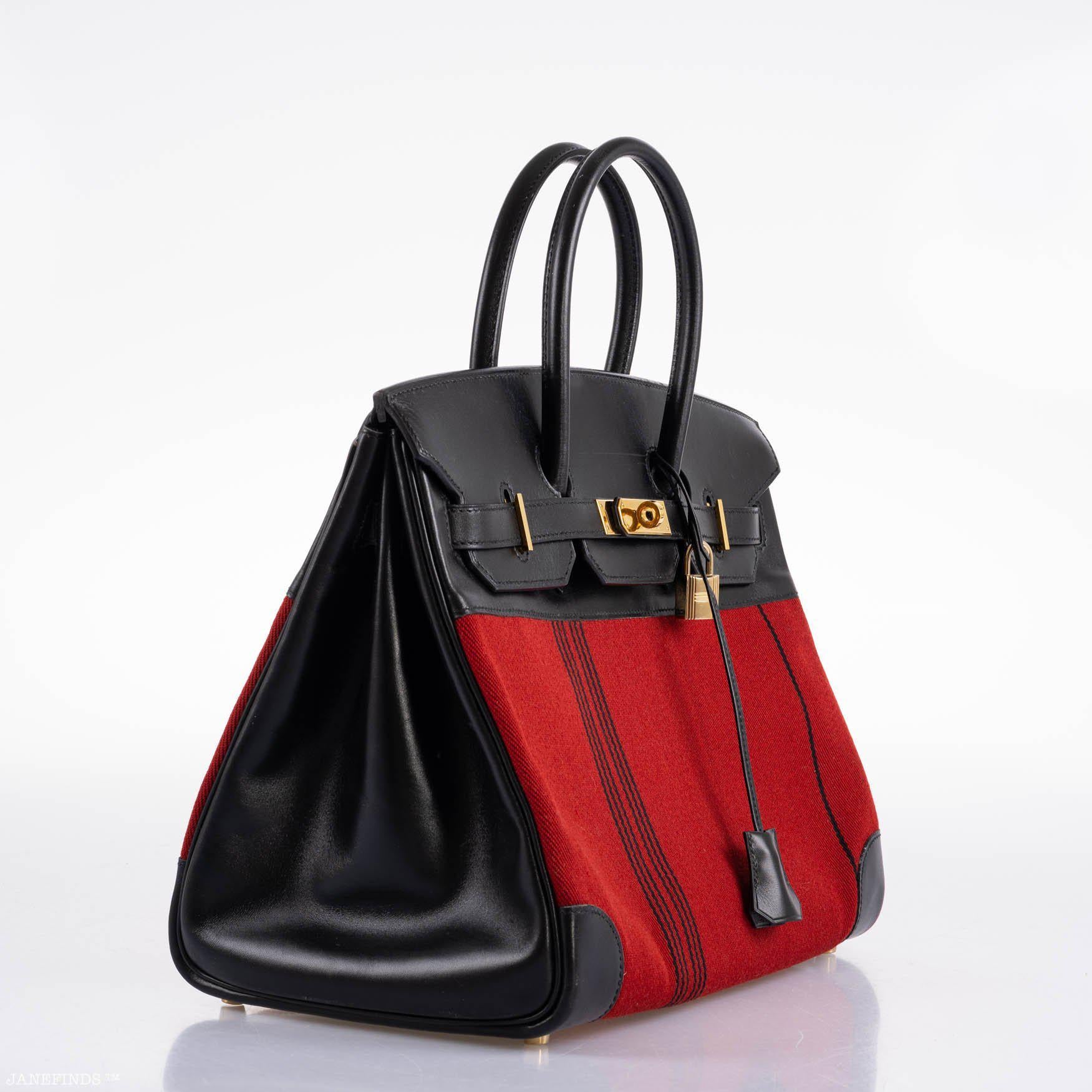 Hermès Birkin 35 Red Potamos Canvas & Black Box with Gold Hardware