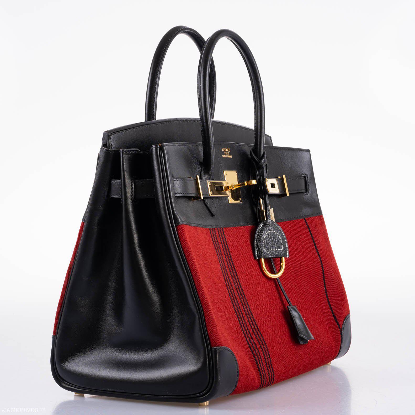 Hermès Birkin 35 Red Potamos Canvas & Black Box with Gold Hardware
