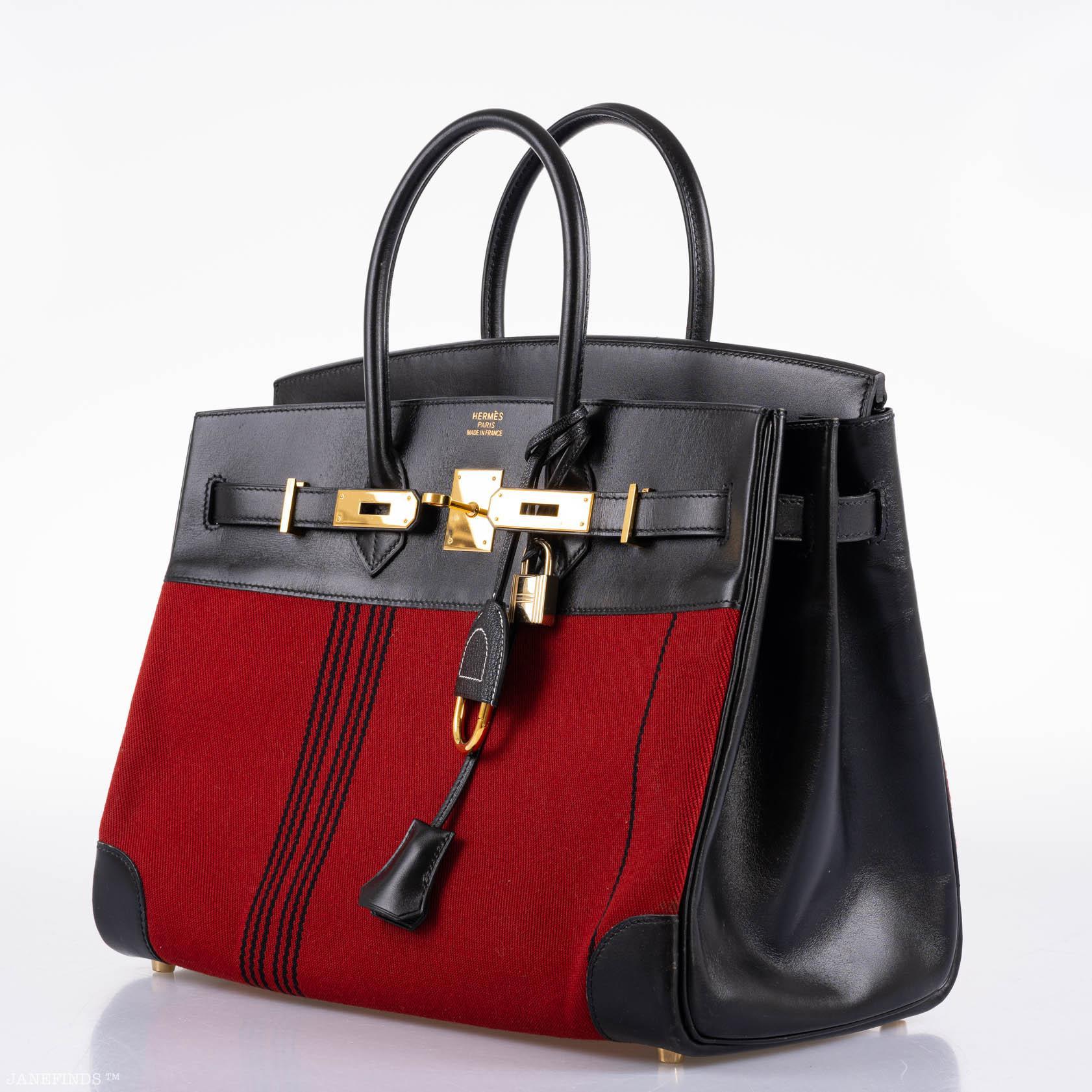 Hermès Birkin 35 Red Potamos Canvas & Black Box with Gold Hardware