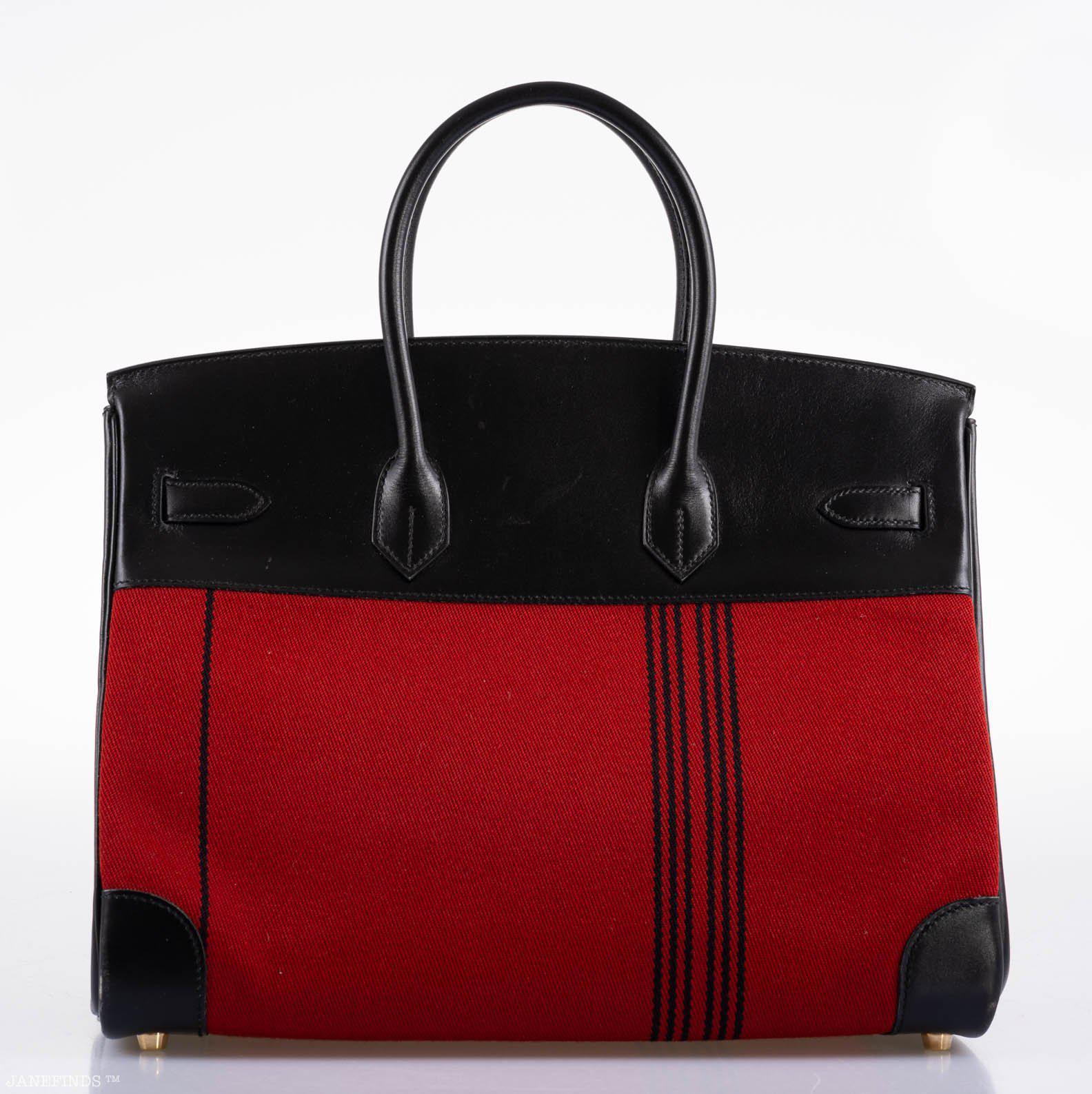 Hermès Birkin 35 Red Potamos Canvas & Black Box with Gold Hardware