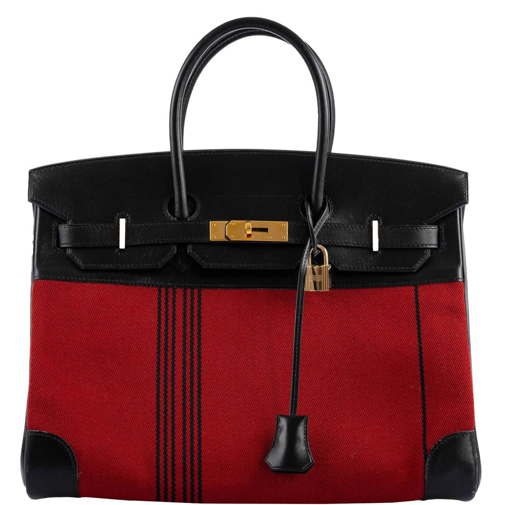 Hermès Birkin 35 Red Potamos Canvas & Black Box with Gold Hardware
