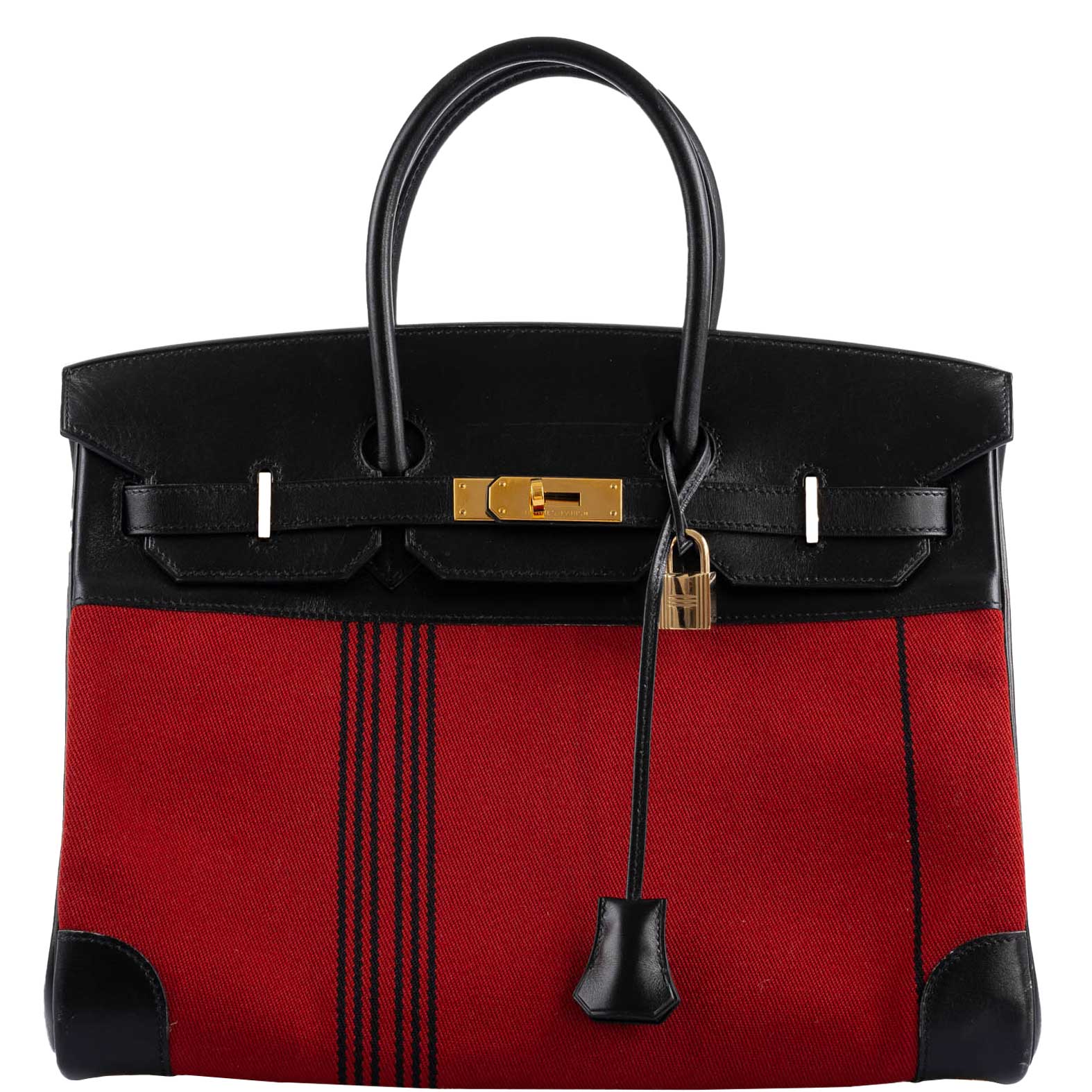 Hermès Birkin 35 Red Potamos Canvas & Black Box with Gold Hardware