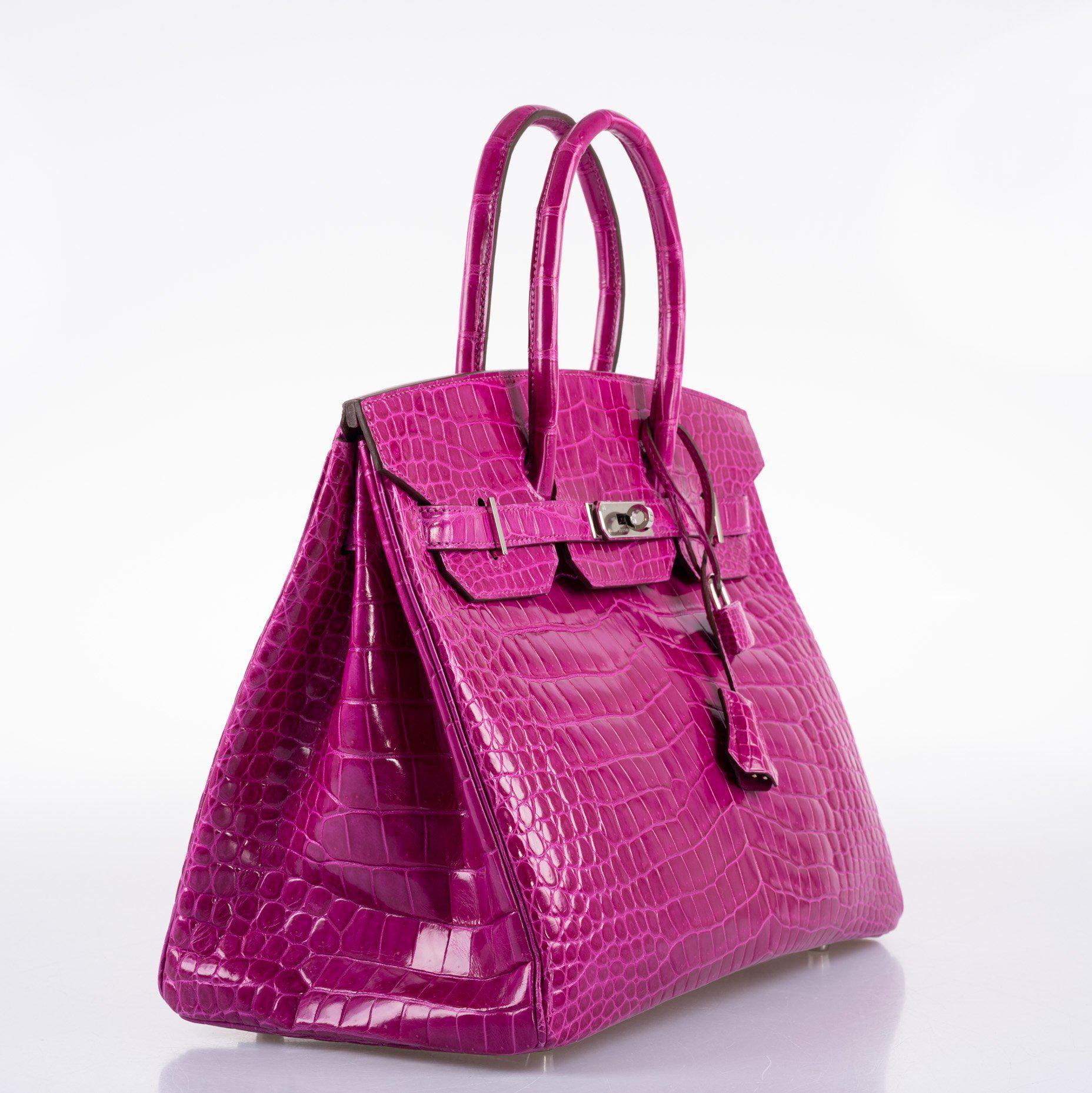 Hermès Birkin 35 Rose Scheherazade Shiny Porosus Crocodile Palladium Hardware