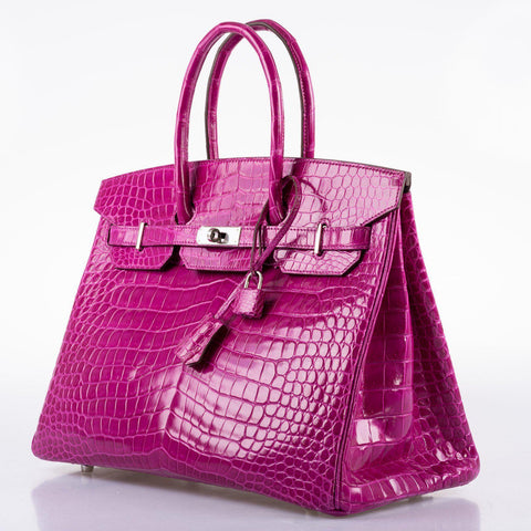 Hermès Birkin 35 Rose Scheherazade Shiny Porosus Crocodile Palladium Hardware