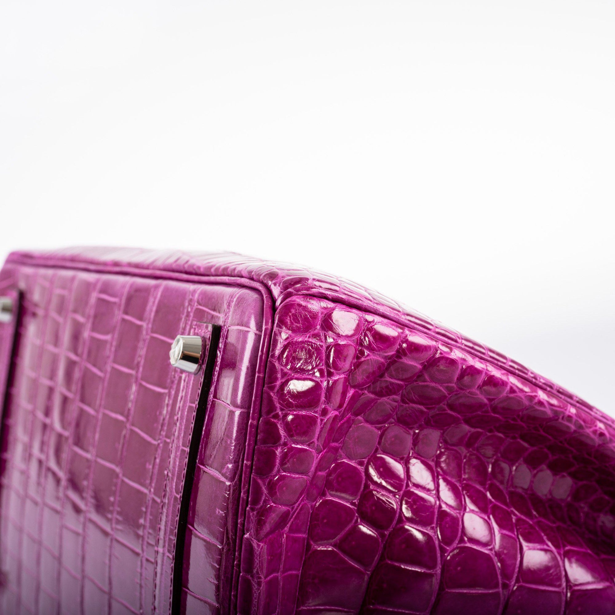Hermès Birkin 35 Rose Scheherazade Shiny Porosus Crocodile Palladium Hardware