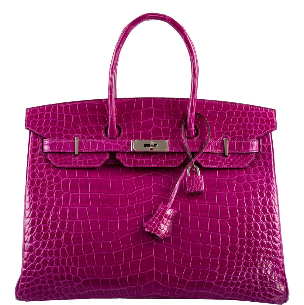 Hermès Birkin 35 Rose Scheherazade Shiny Porosus Crocodile Palladium Hardware