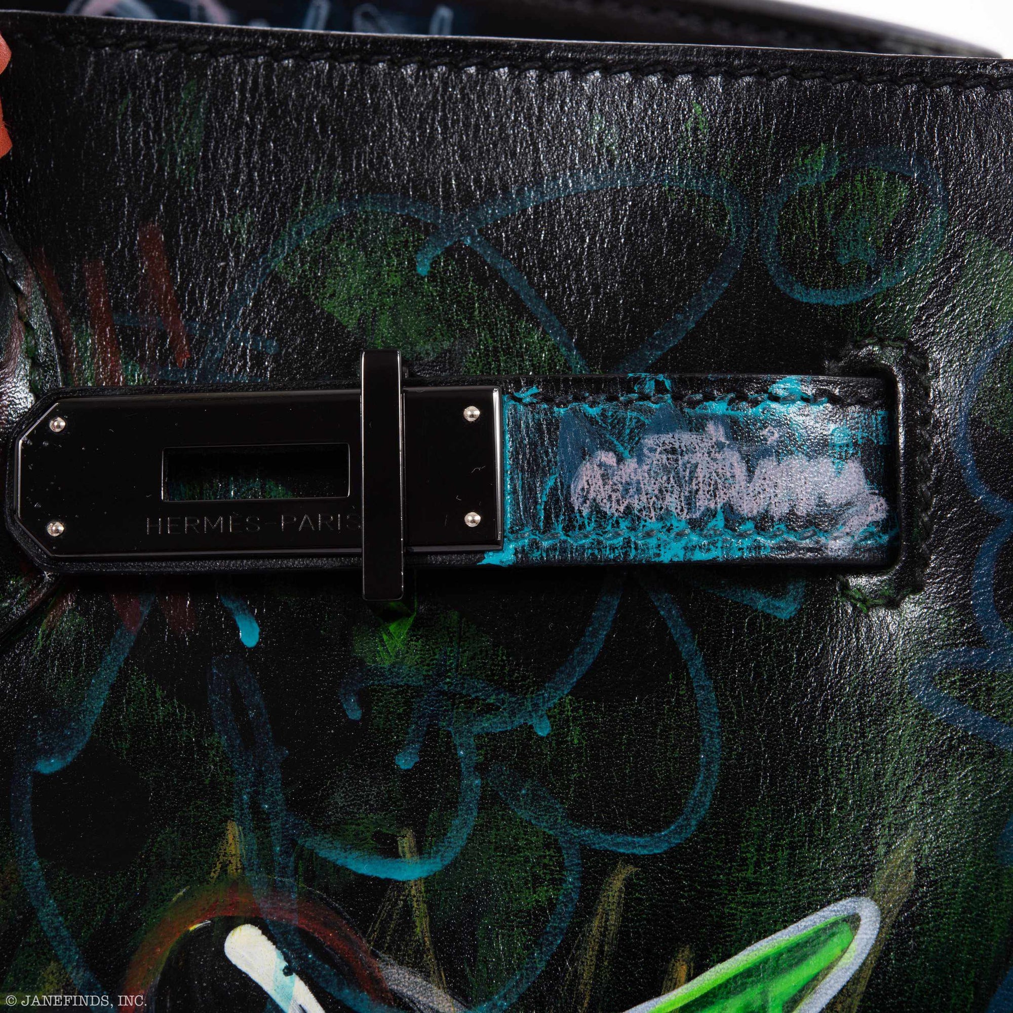 Hermès Birkin 35 SO BLACK "Graffiti" * JaneFinds Custom Shop SO BLACK Hardware