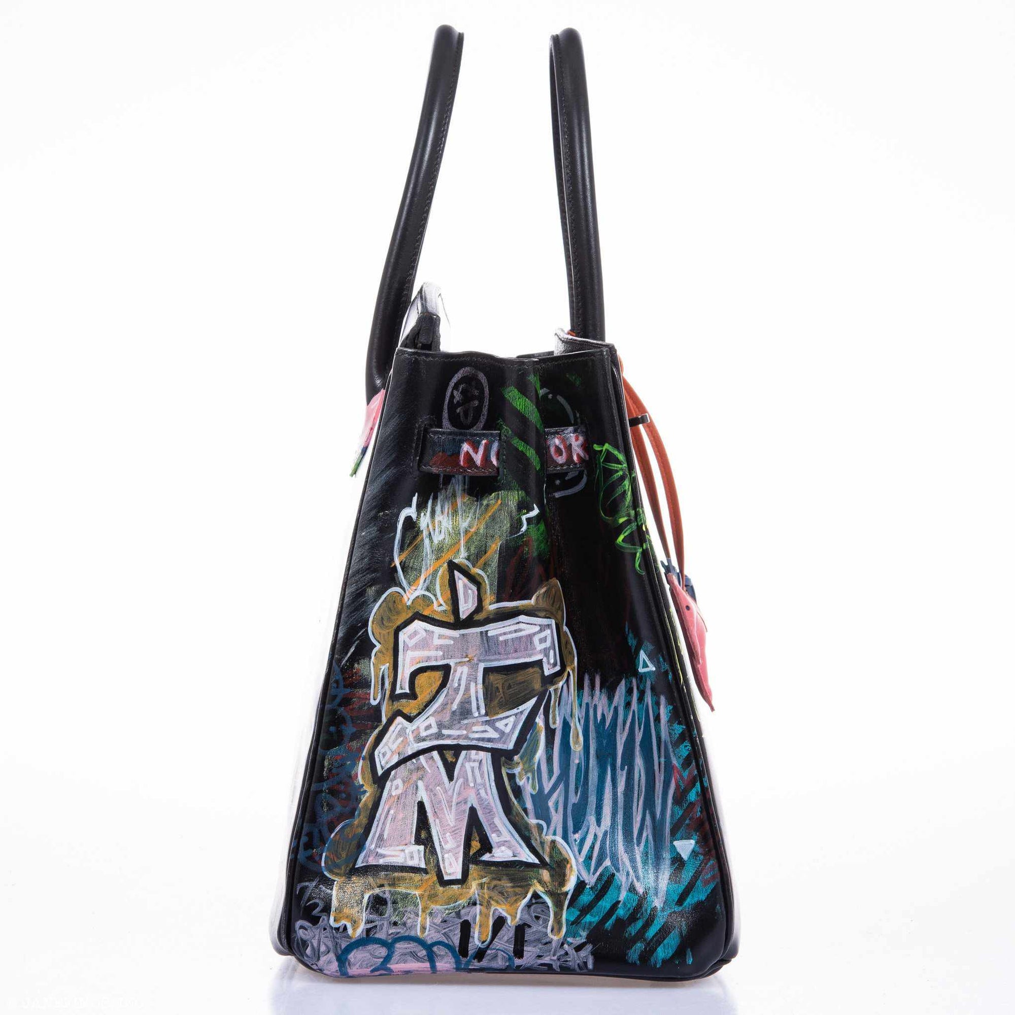 Hermès Birkin 35 SO BLACK "Graffiti" * JaneFinds Custom Shop SO BLACK Hardware
