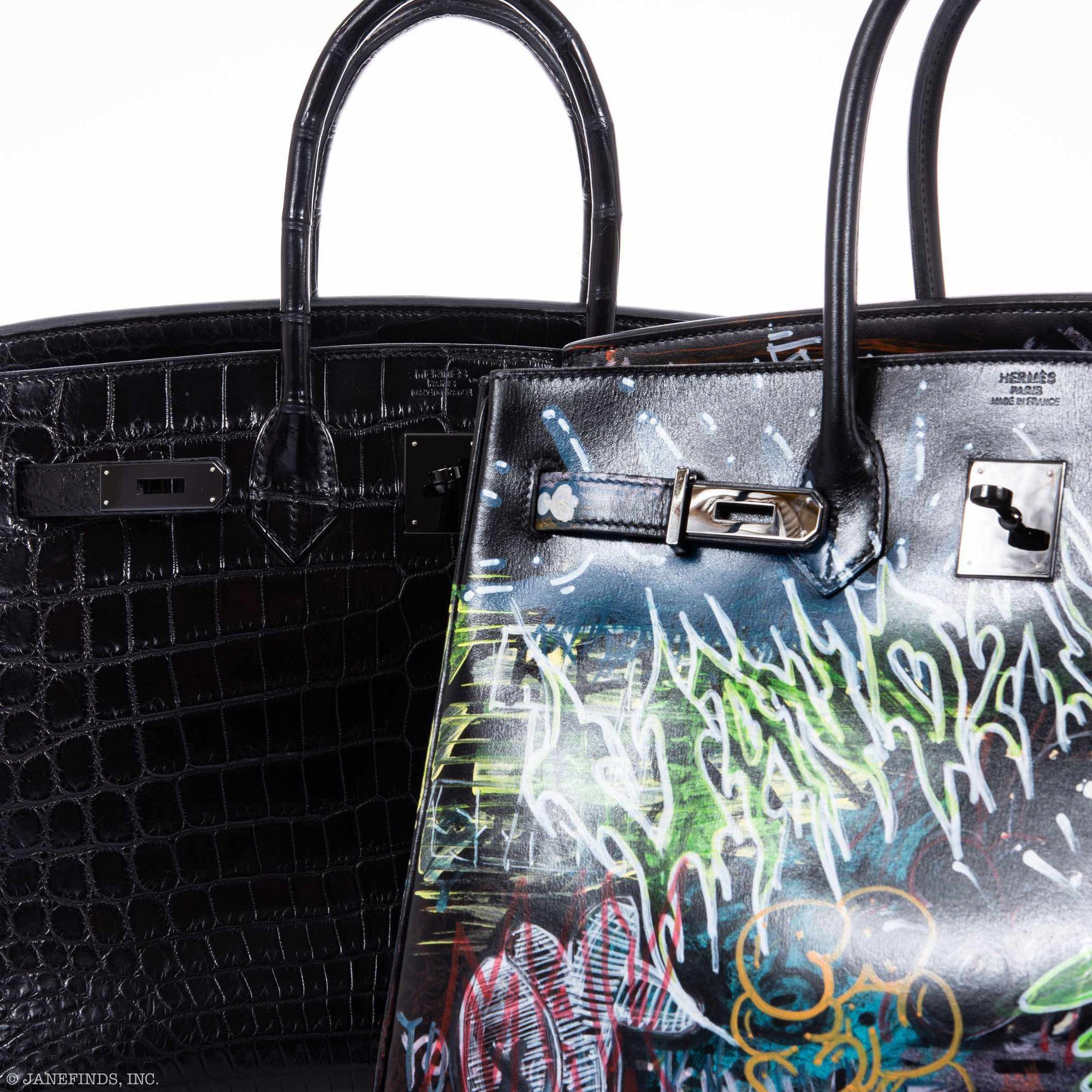 Hermès Birkin 35 SO BLACK "Graffiti" * JaneFinds Custom Shop SO BLACK Hardware