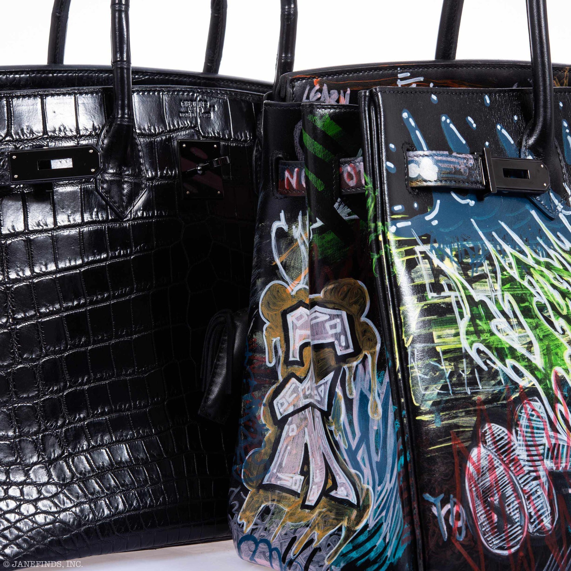 Hermès Birkin 35 SO BLACK "Graffiti" * JaneFinds Custom Shop SO BLACK Hardware