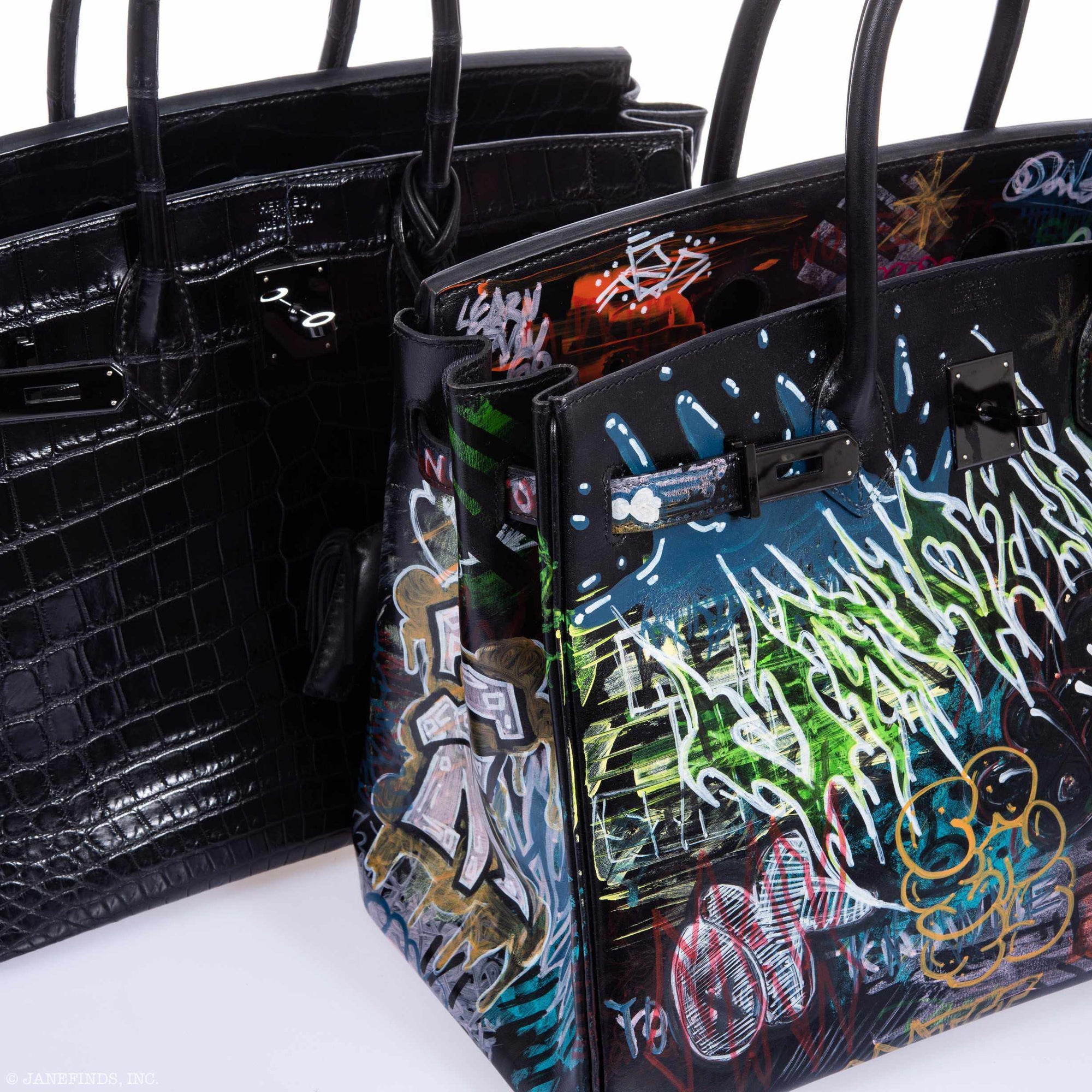 Hermès Birkin 35 SO BLACK "Graffiti" * JaneFinds Custom Shop SO BLACK Hardware