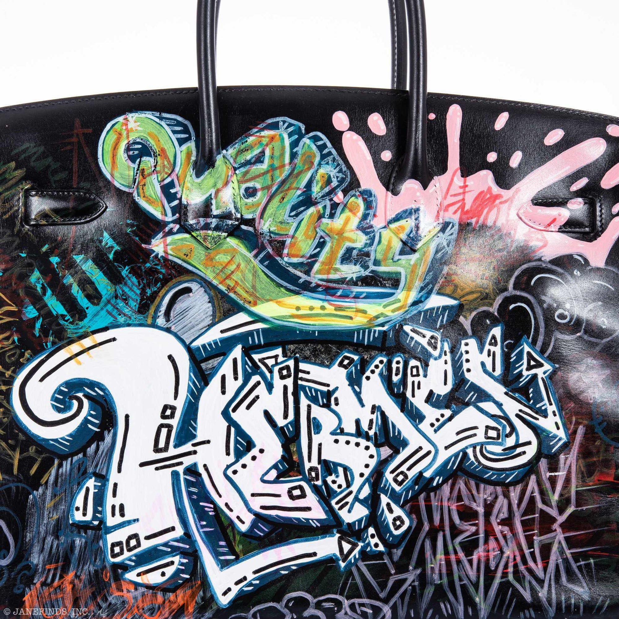 Hermès Birkin 35 SO BLACK "Graffiti" * JaneFinds Custom Shop SO BLACK Hardware