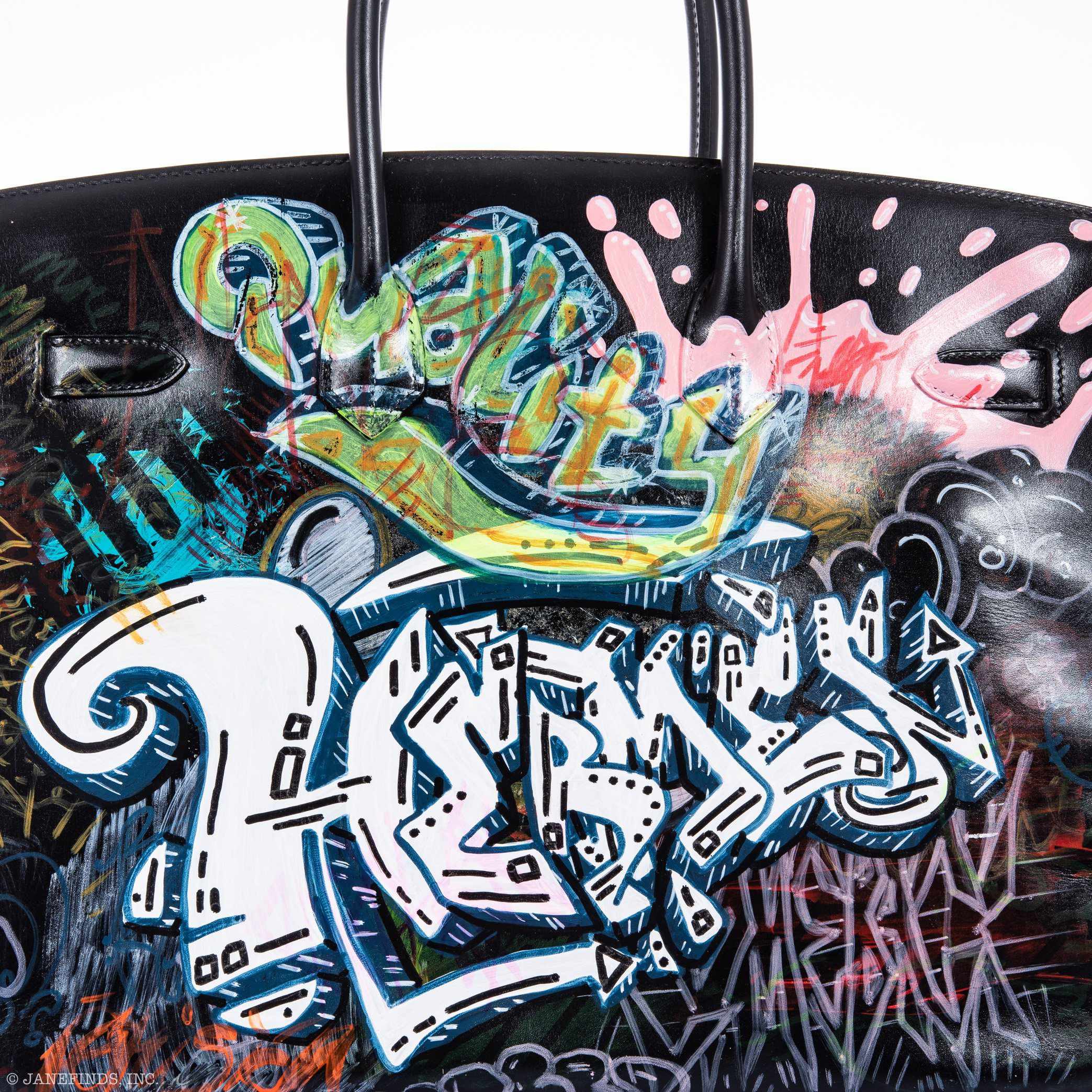 Hermès Birkin 35 SO BLACK "Graffiti" * JaneFinds Custom Shop SO BLACK Hardware