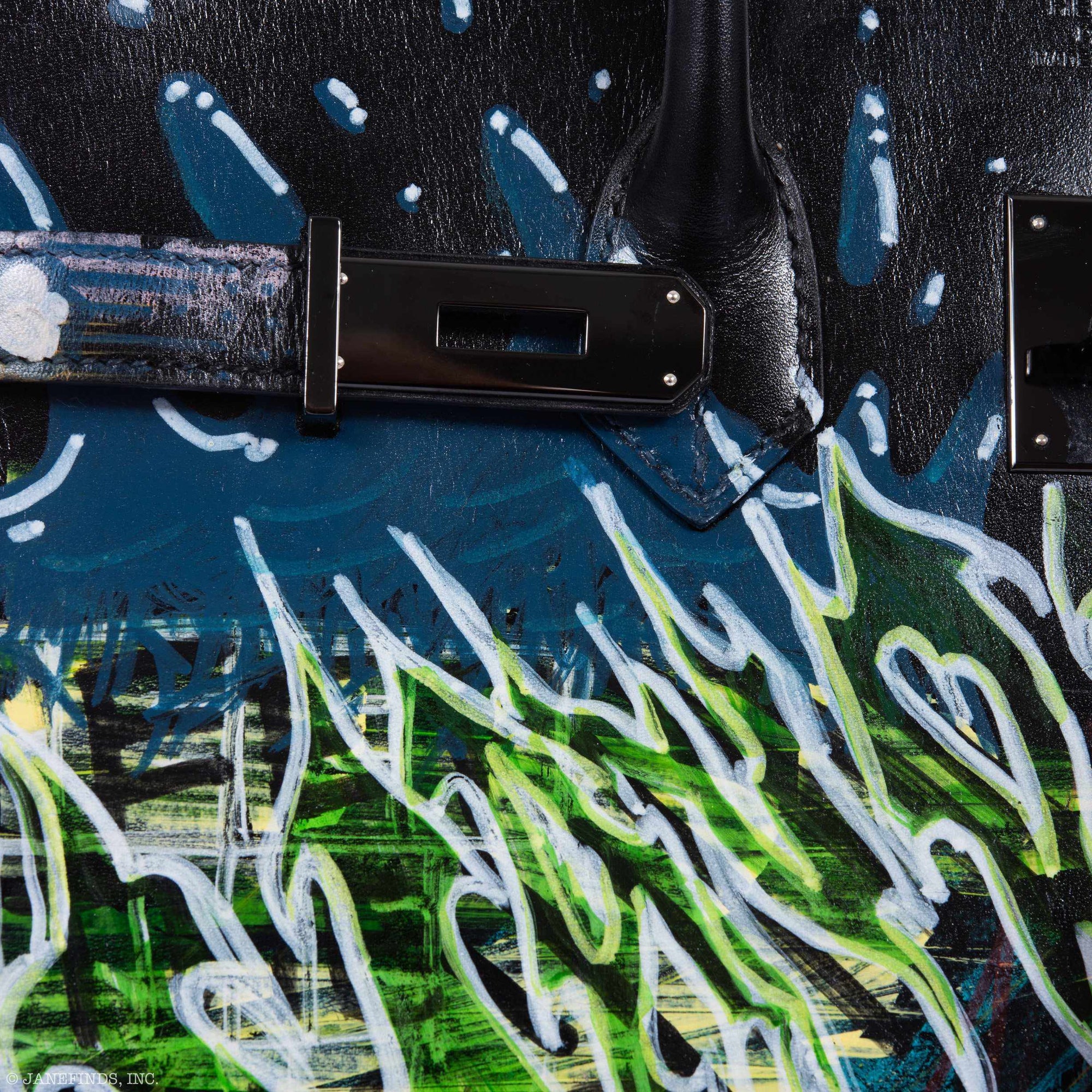 Hermès Birkin 35 SO BLACK "Graffiti" * JaneFinds Custom Shop SO BLACK Hardware