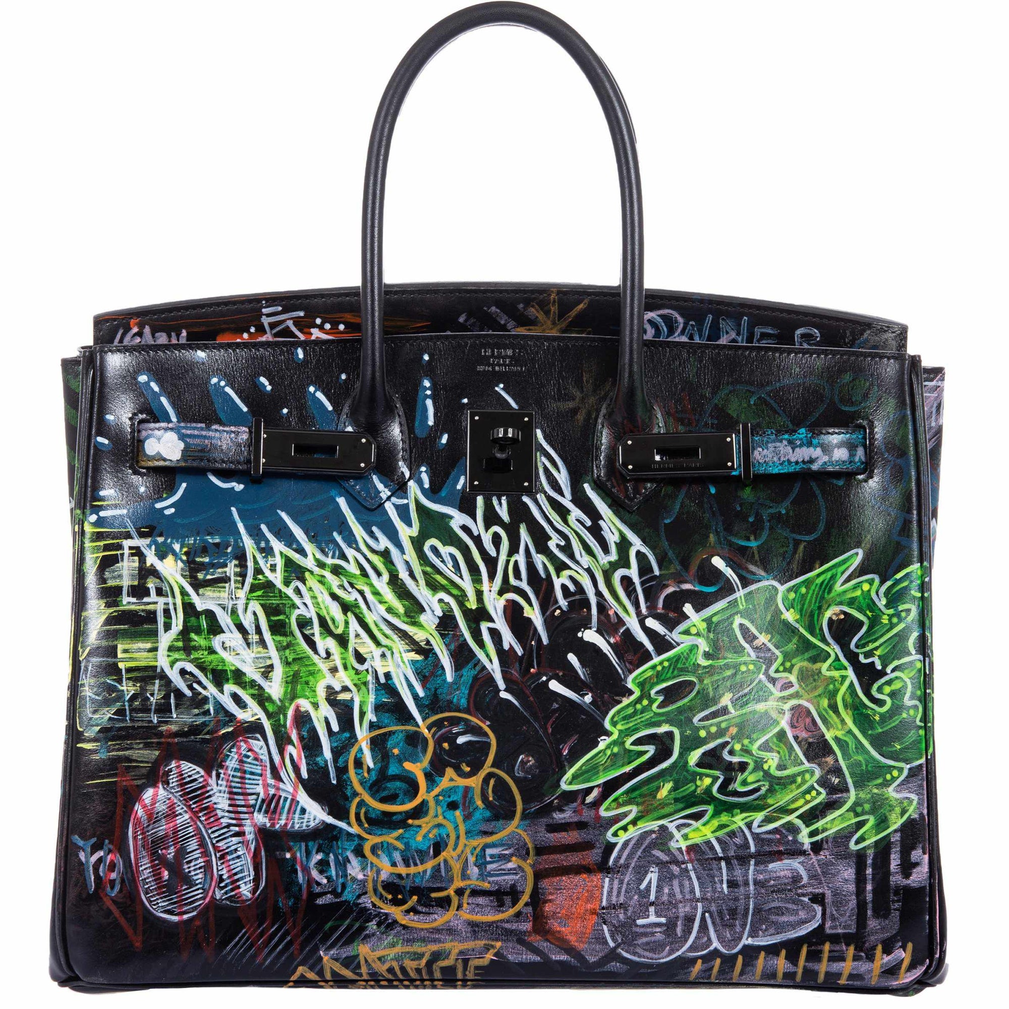 Hermès Birkin 35 SO BLACK "Graffiti" * JaneFinds Custom Shop SO BLACK Hardware