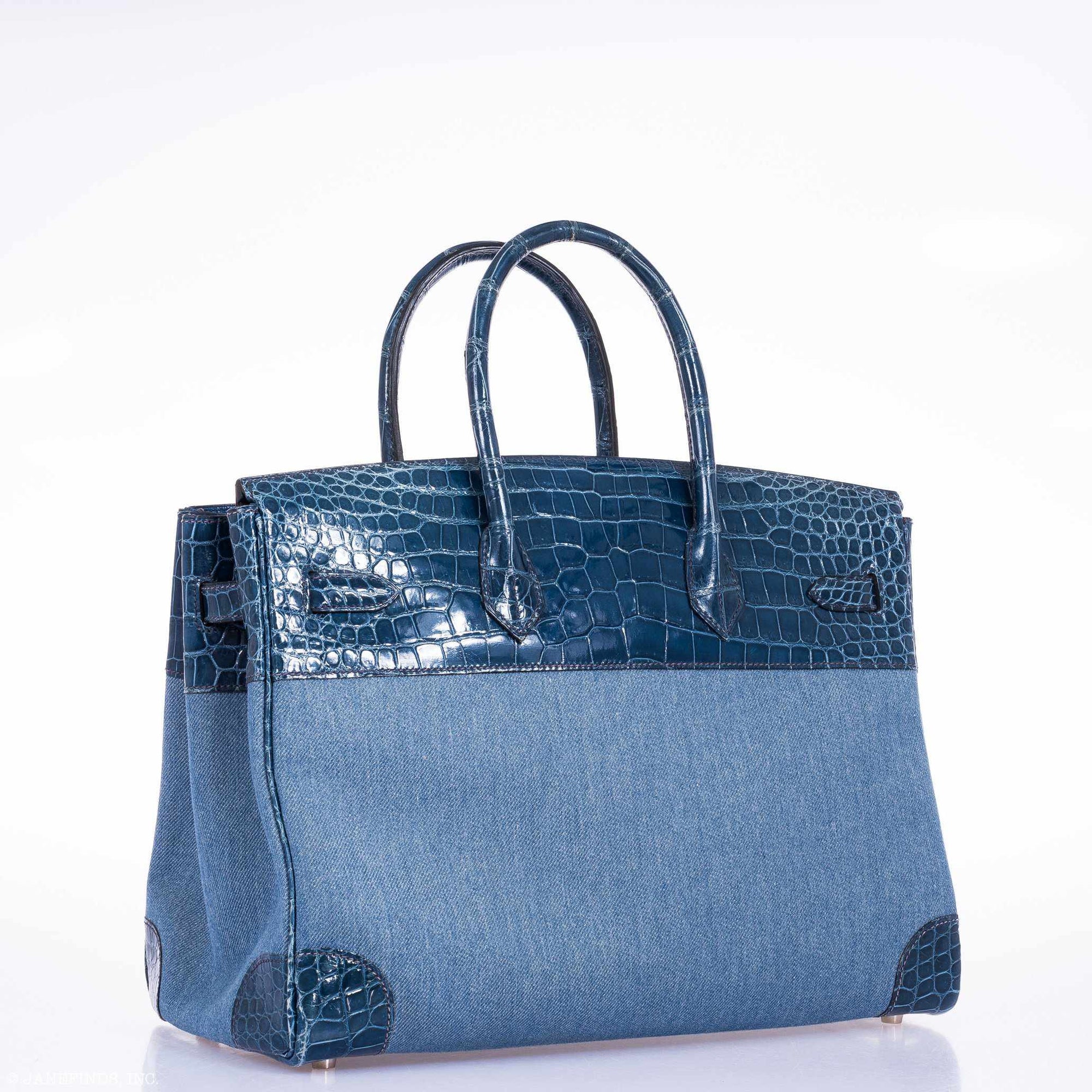 Hermès Birkin 35 Shiny Bleu Roi Porosus Crocodile & Denim Palladium Hardware