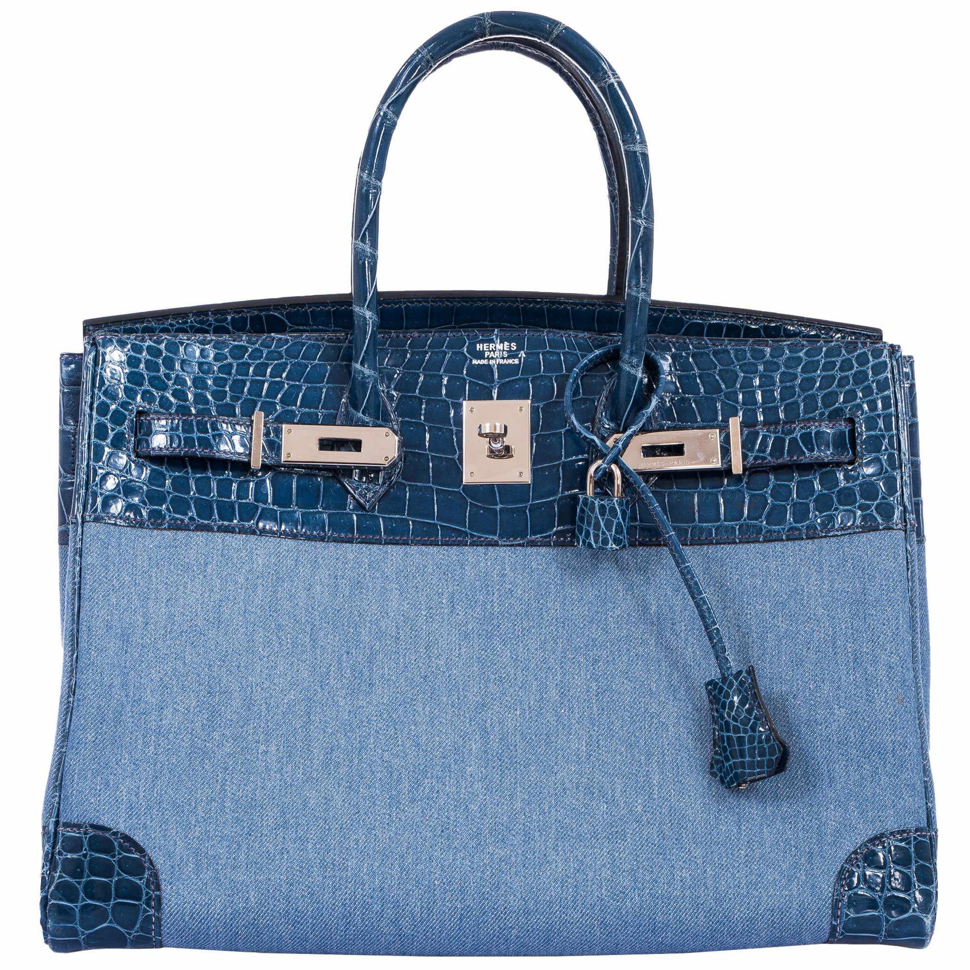 Hermès Birkin 35 Shiny Bleu Roi Porosus Crocodile & Denim Palladium Hardware