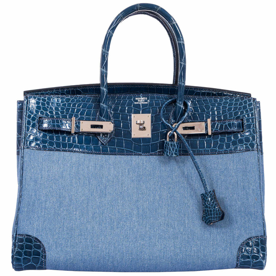 Hermès Birkin 35 Shiny Bleu Roi Porosus Crocodile & Denim Palladium Hardware