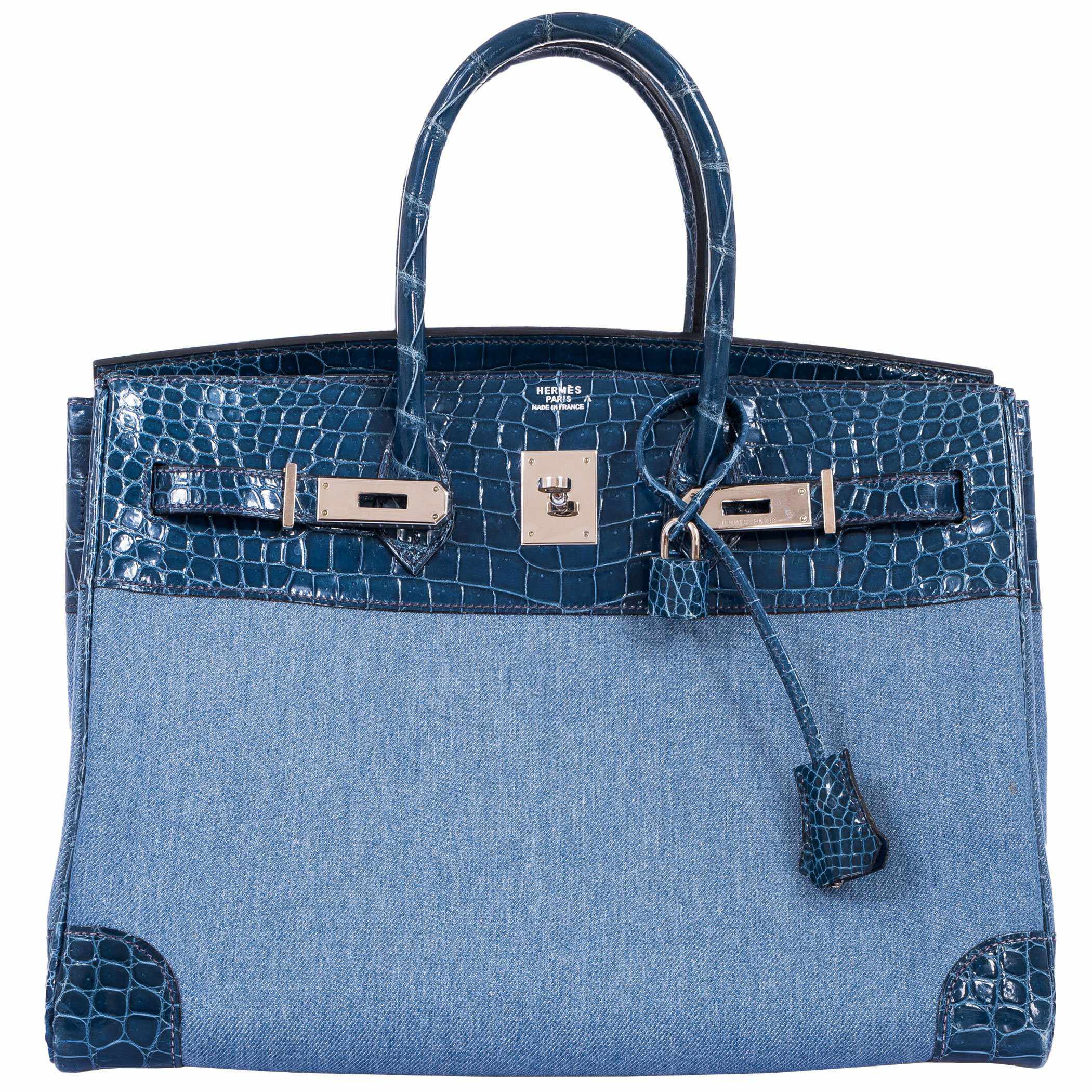 Hermès Birkin 35 Shiny Blue Roi Porosus Crocodile & Denim Palladium Hardware