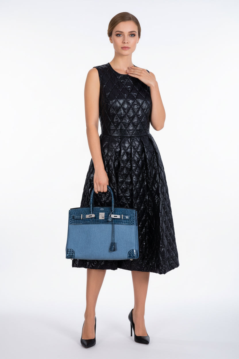 Hermès Birkin 35 Shiny Blue Roi Porosus Crocodile & Denim Palladium Hardware