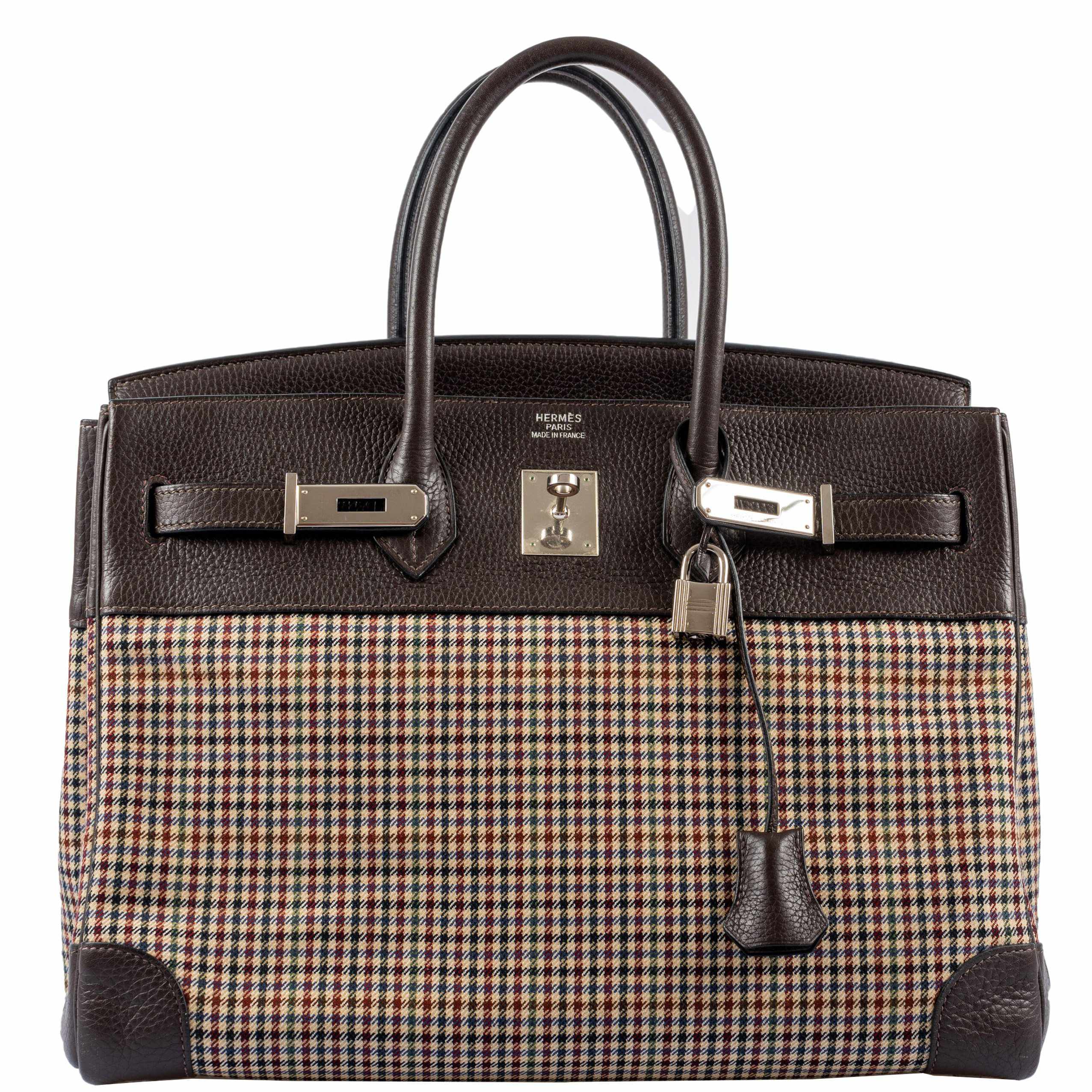 Hermès Birkin 35 Togo And Plaid Wool Lainage Palladium Hardware -Runway Bag