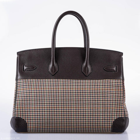 Hermès Birkin 35 Togo And Plaid Wool Lainage Palladium Hardware -Runway Bag