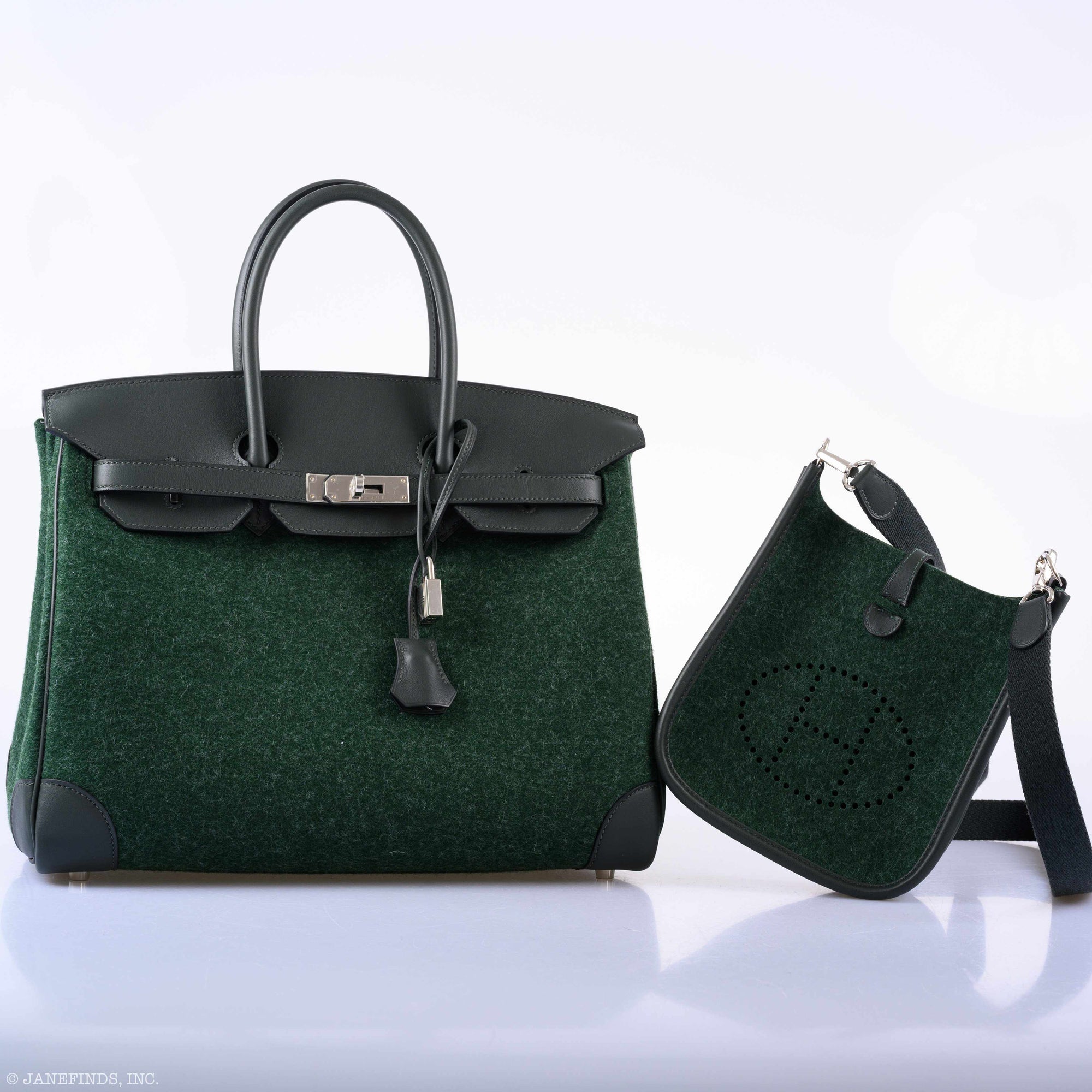 Hermès Birkin 35 Vert Fonce Feutre Wool & Vert Anglais Swift Palladium Hardware