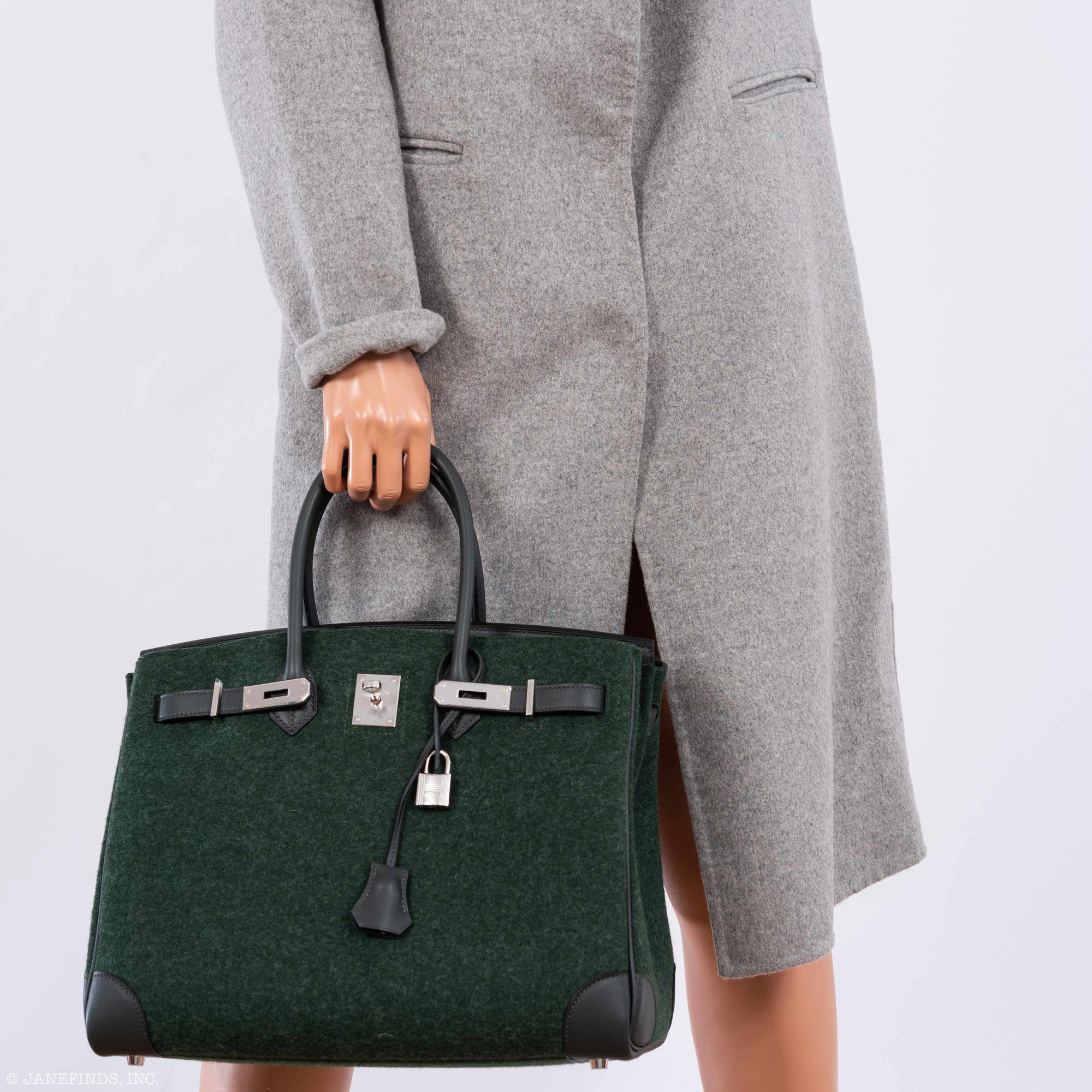 Hermès Birkin 35 Vert Fonce Feutre Wool & Vert Anglais Swift Palladium Hardware