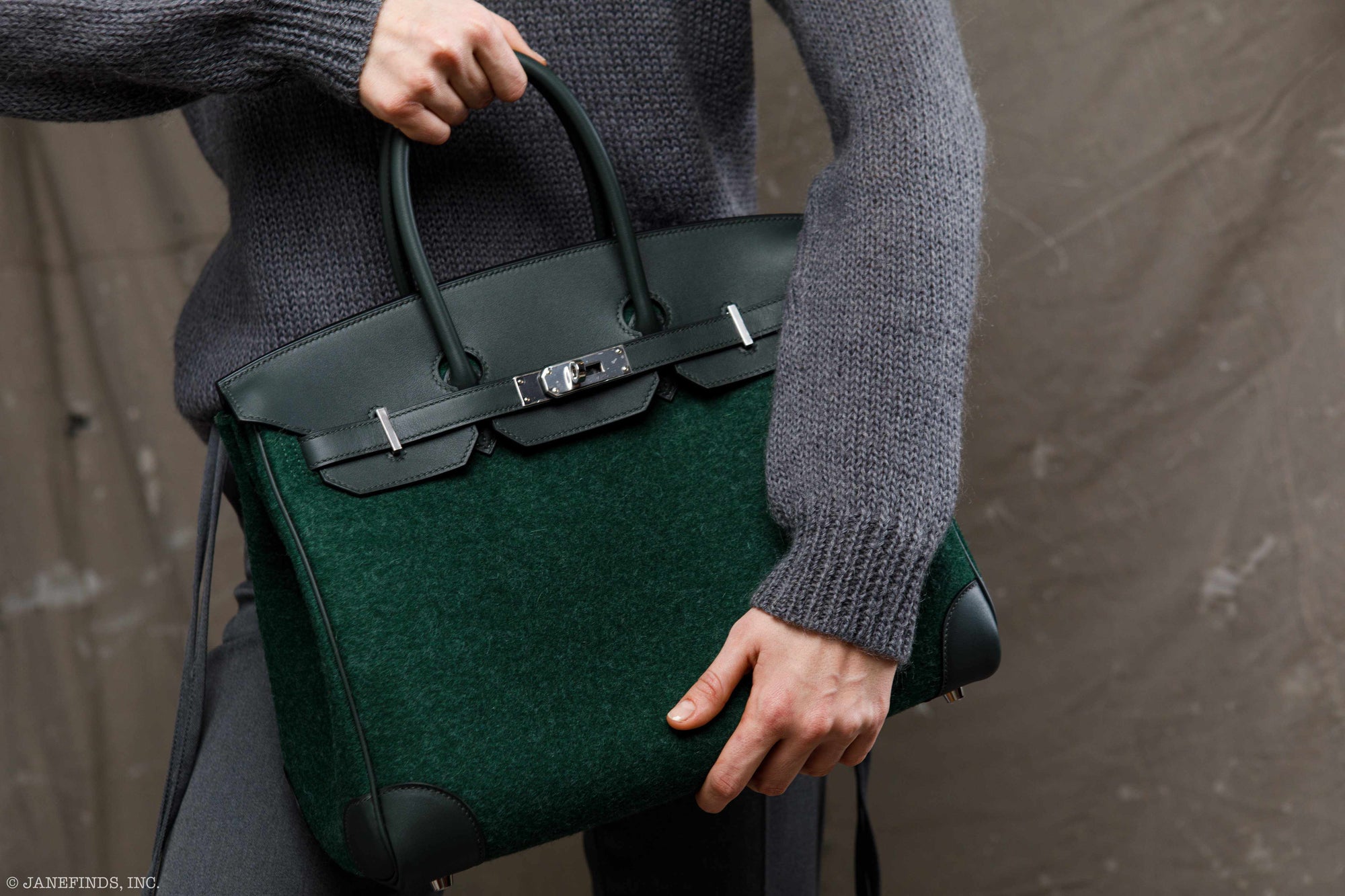 Hermès Birkin 35 Vert Fonce Feutre Wool & Vert Anglais Swift Palladium Hardware