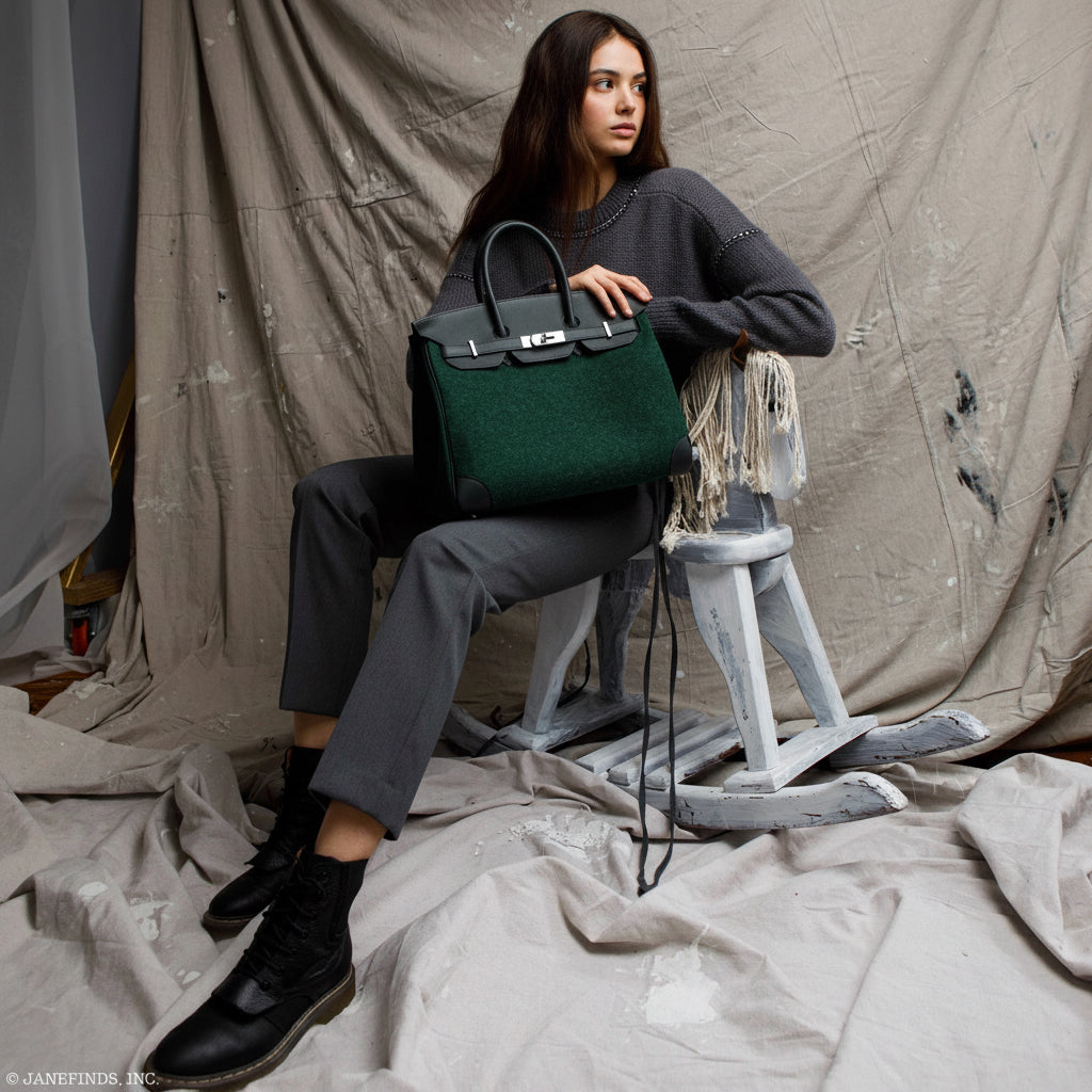 Hermès Birkin 35 Vert Fonce Feutre Wool & Vert Anglais Swift Palladium Hardware