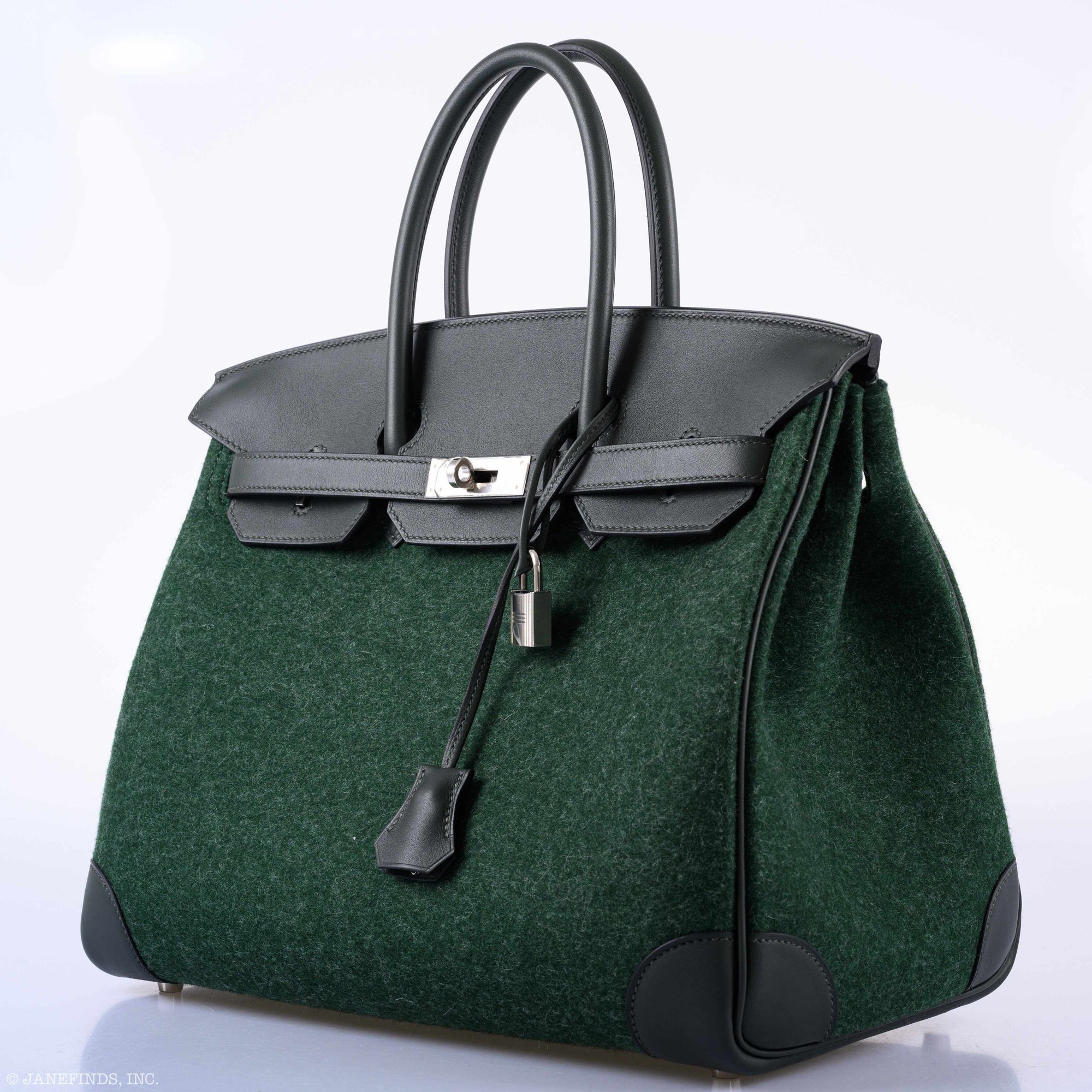 Hermès Birkin 35 Vert Fonce Feutre Wool & Vert Anglais Swift Palladium Hardware