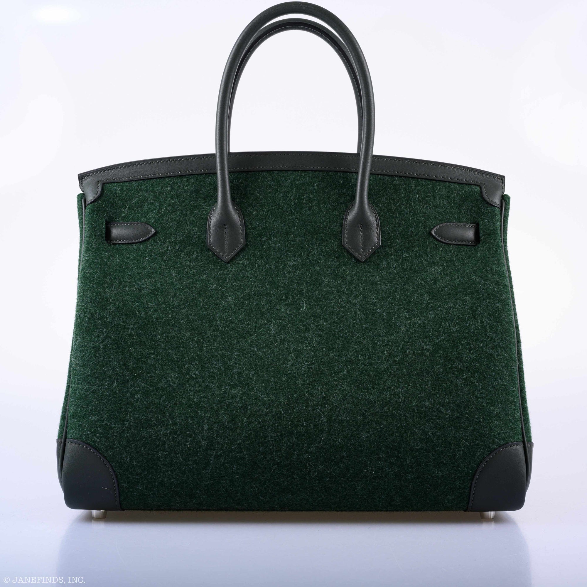 Hermès Birkin 35 Vert Fonce Feutre Wool & Vert Anglais Swift Palladium Hardware