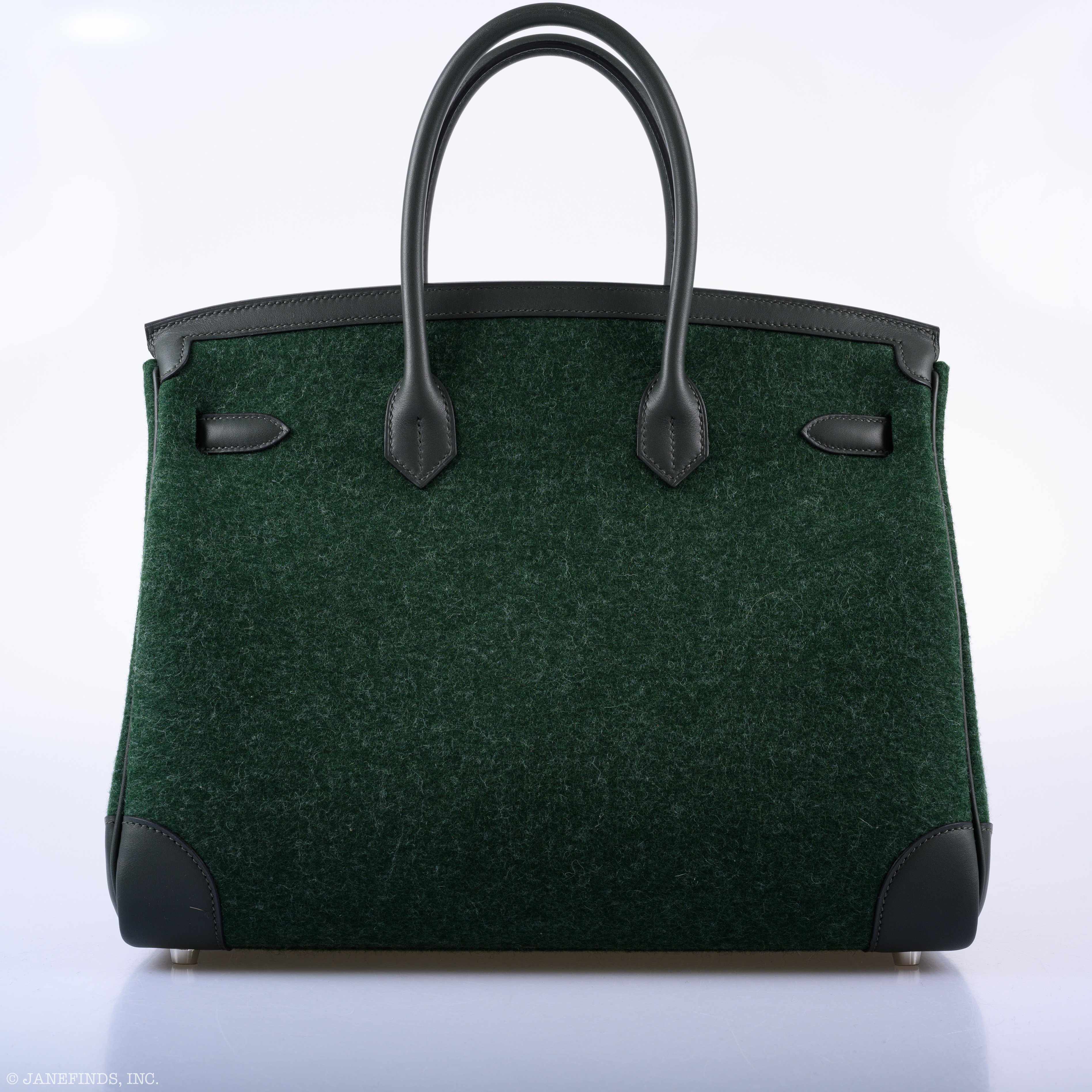 Hermès Birkin 35 Vert Fonce Feutre Wool & Vert Anglais Swift Palladium Hardware