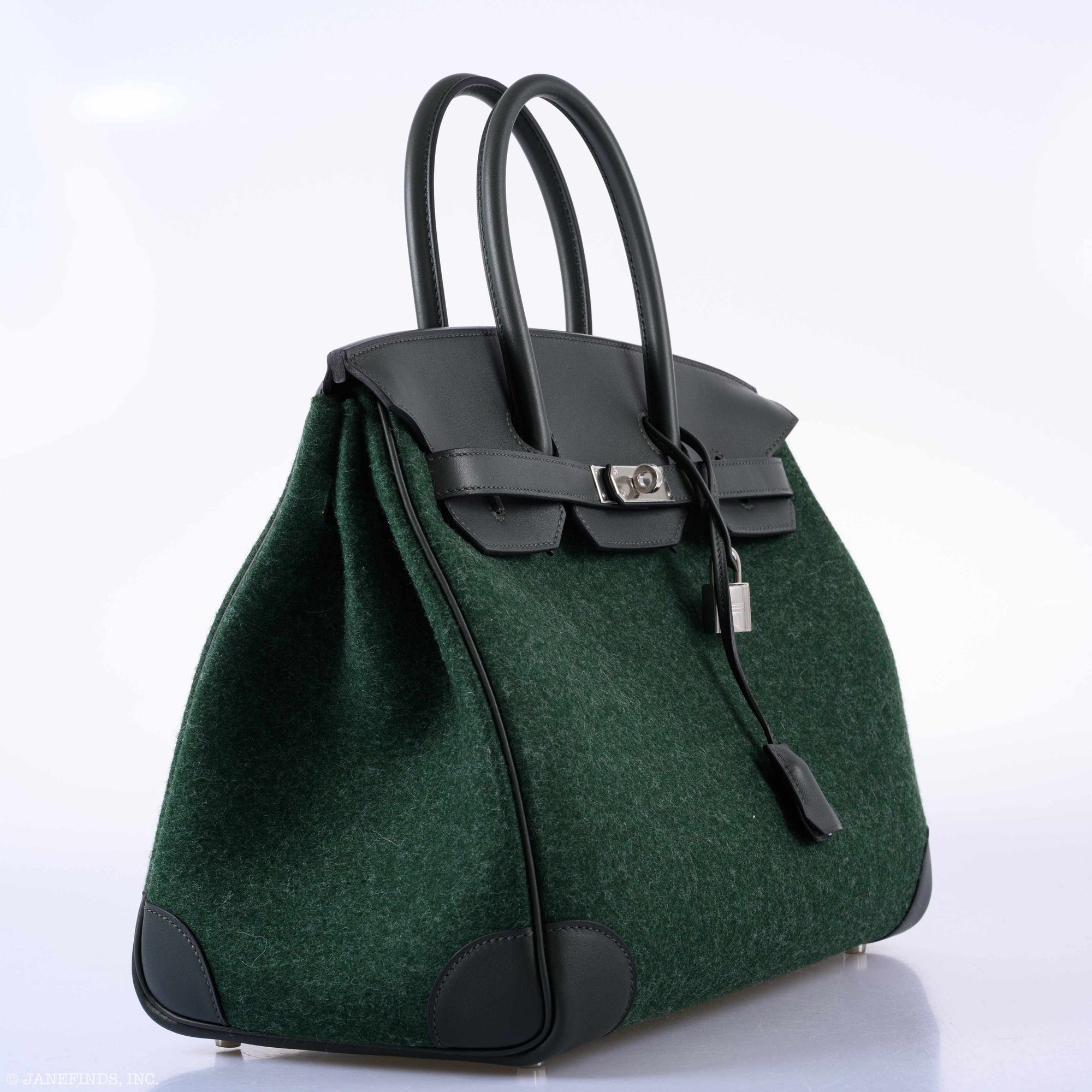 Hermès Birkin 35 Vert Fonce Feutre Wool & Vert Anglais Swift Palladium Hardware
