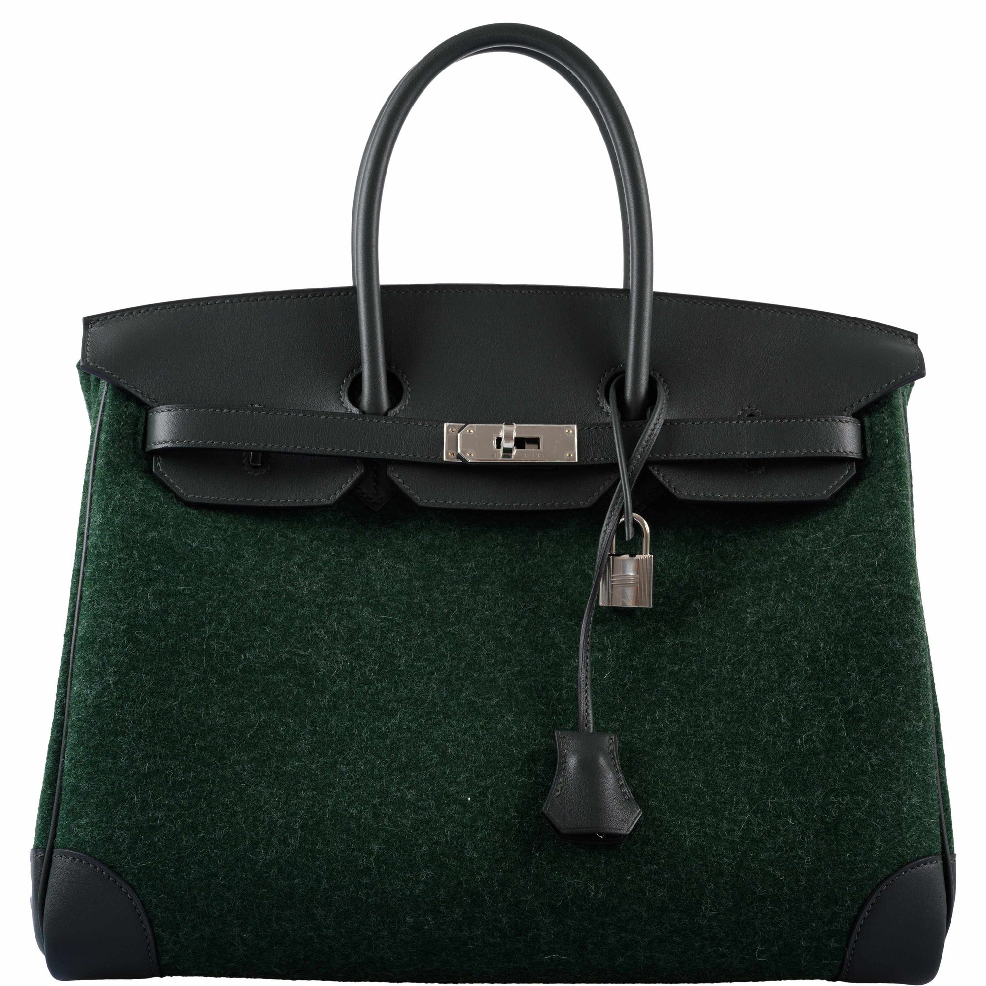 Hermès Birkin 35 Vert Fonce Feutre Wool & Vert Anglais Swift Palladium Hardware