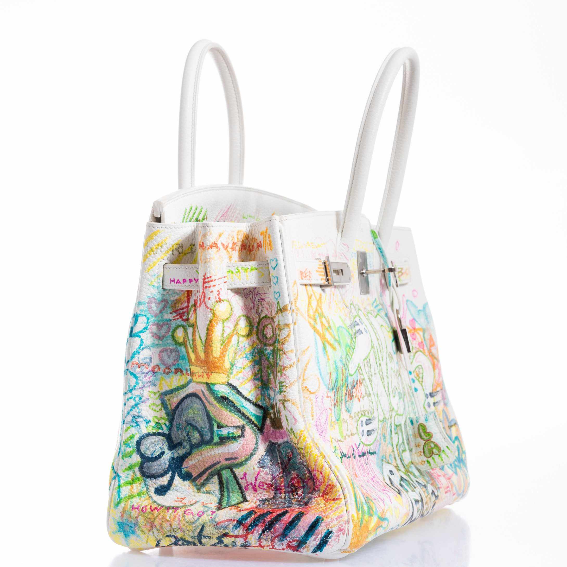 Hermès Birkin 35 White Clemence "Graffiti" * JaneFinds Custom Shop