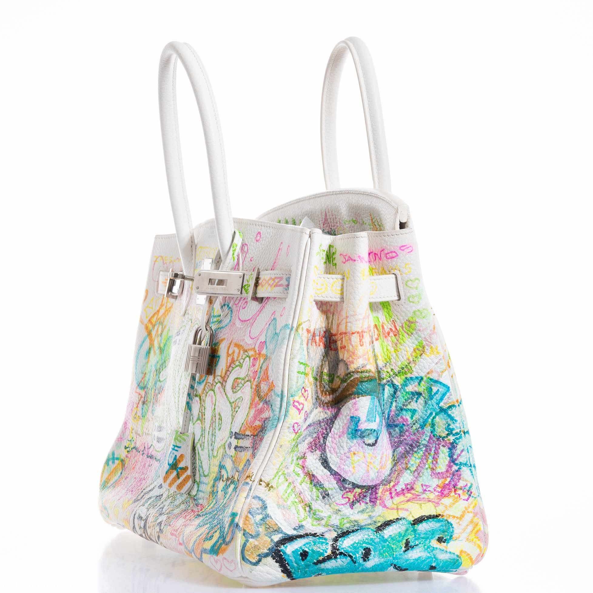 Hermès Birkin 35 White Clemence "Graffiti" * JaneFinds Custom Shop