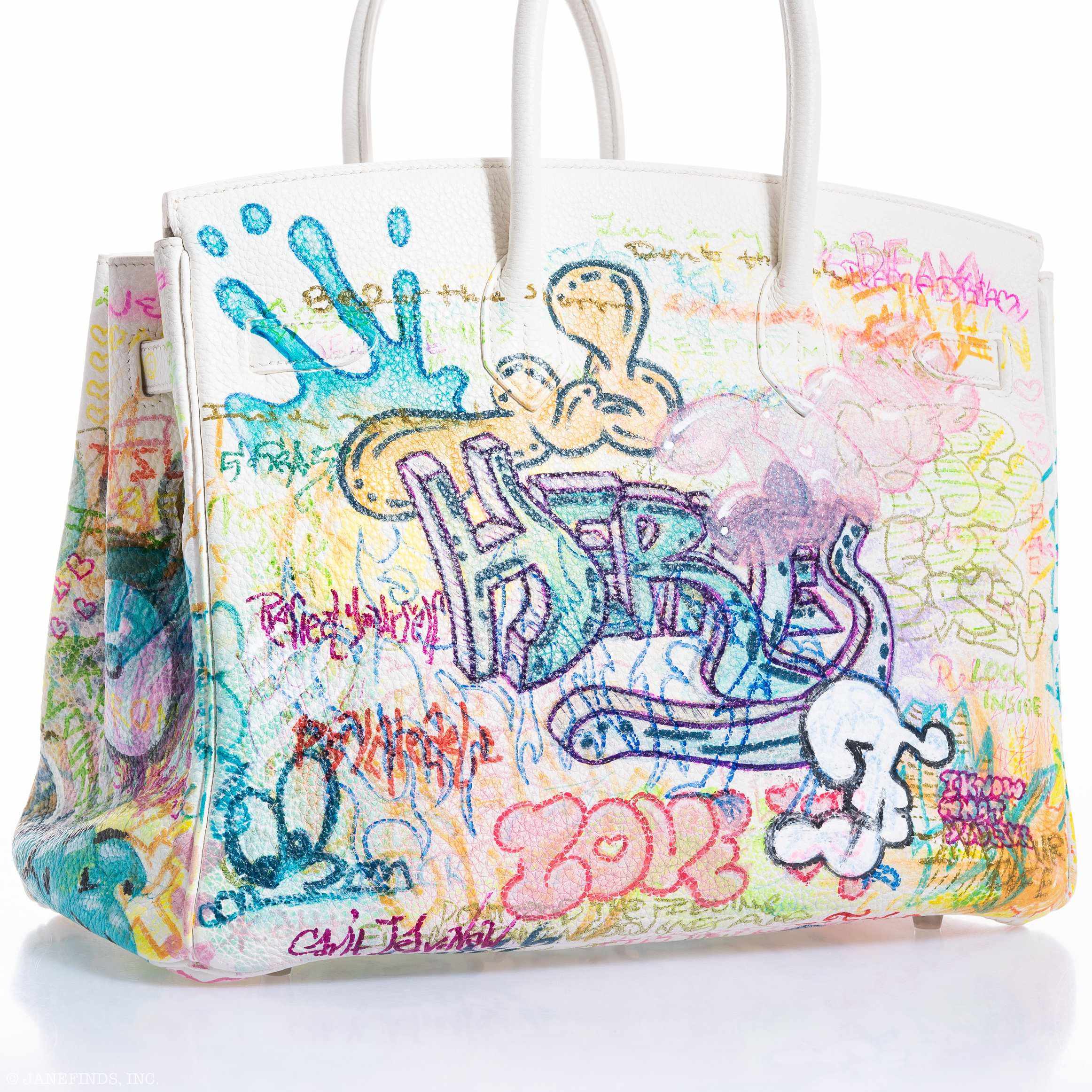 Hermès Birkin 35 White Clemence "Graffiti" * JaneFinds Custom Shop