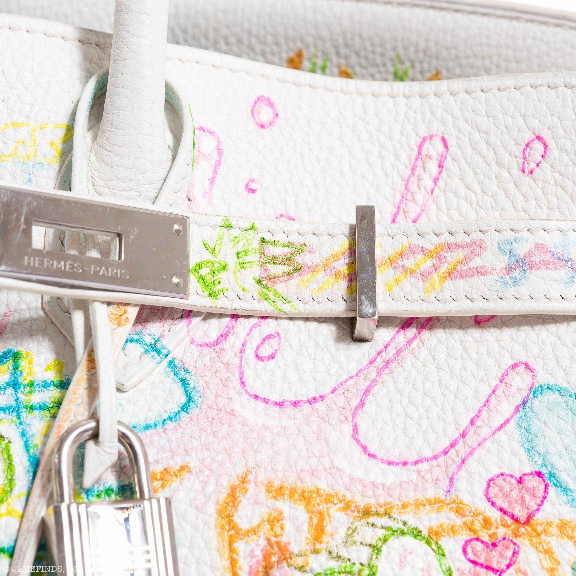 Hermès Birkin 35 White Clemence "Graffiti" * JaneFinds Custom Shop