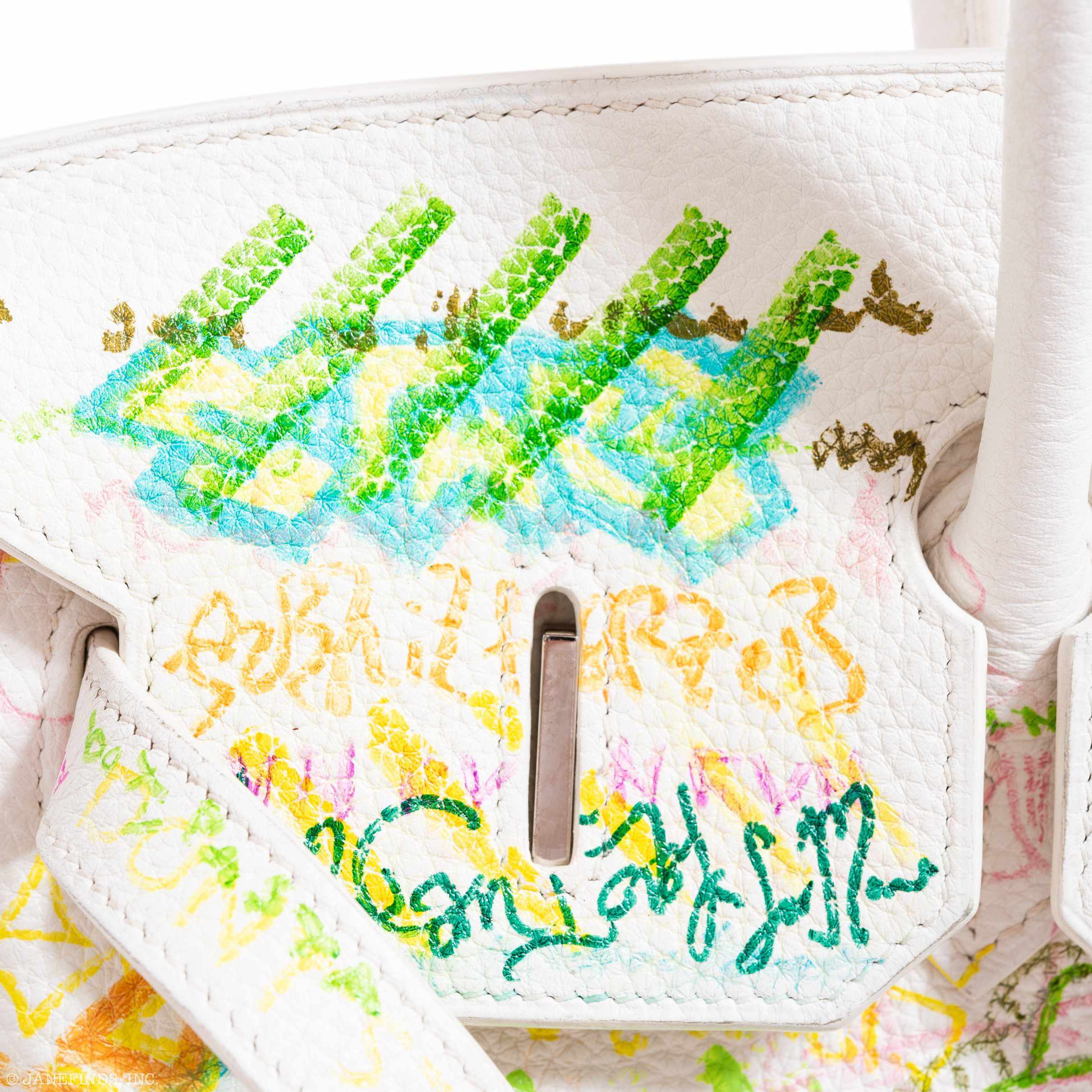 Hermès Birkin 35 White Clemence "Graffiti" * JaneFinds Custom Shop