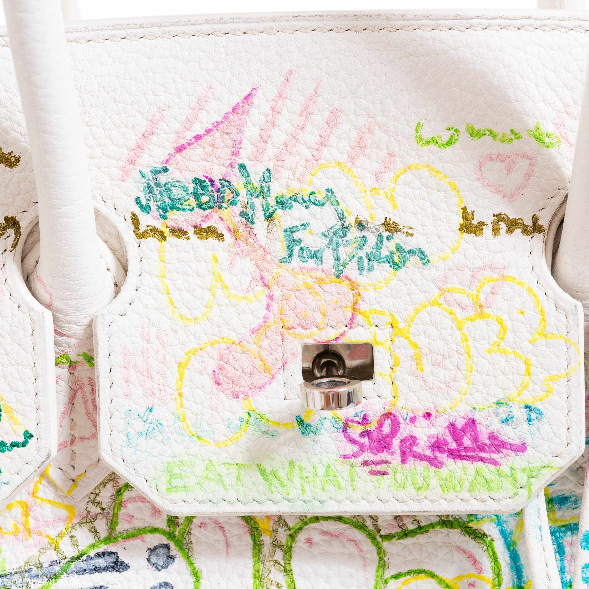 Hermès Birkin 35 White Clemence "Graffiti" * JaneFinds Custom Shop