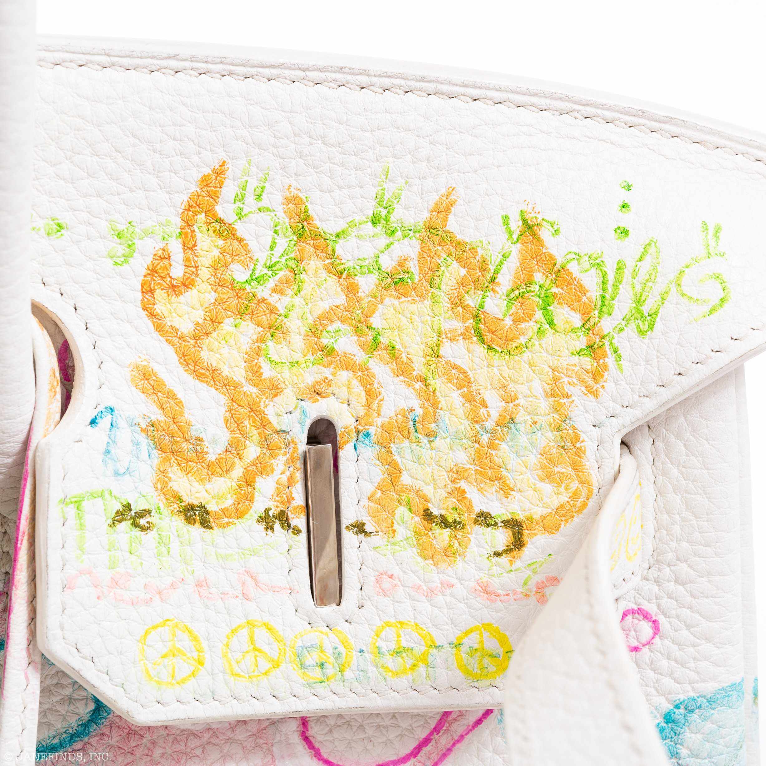 Hermès Birkin 35 White Clemence "Graffiti" * JaneFinds Custom Shop