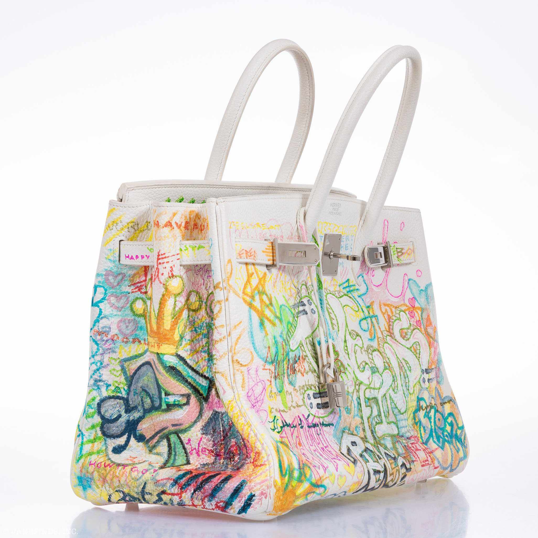 Hermès Birkin 35 White Clemence "Graffiti" * JaneFinds Custom Shop