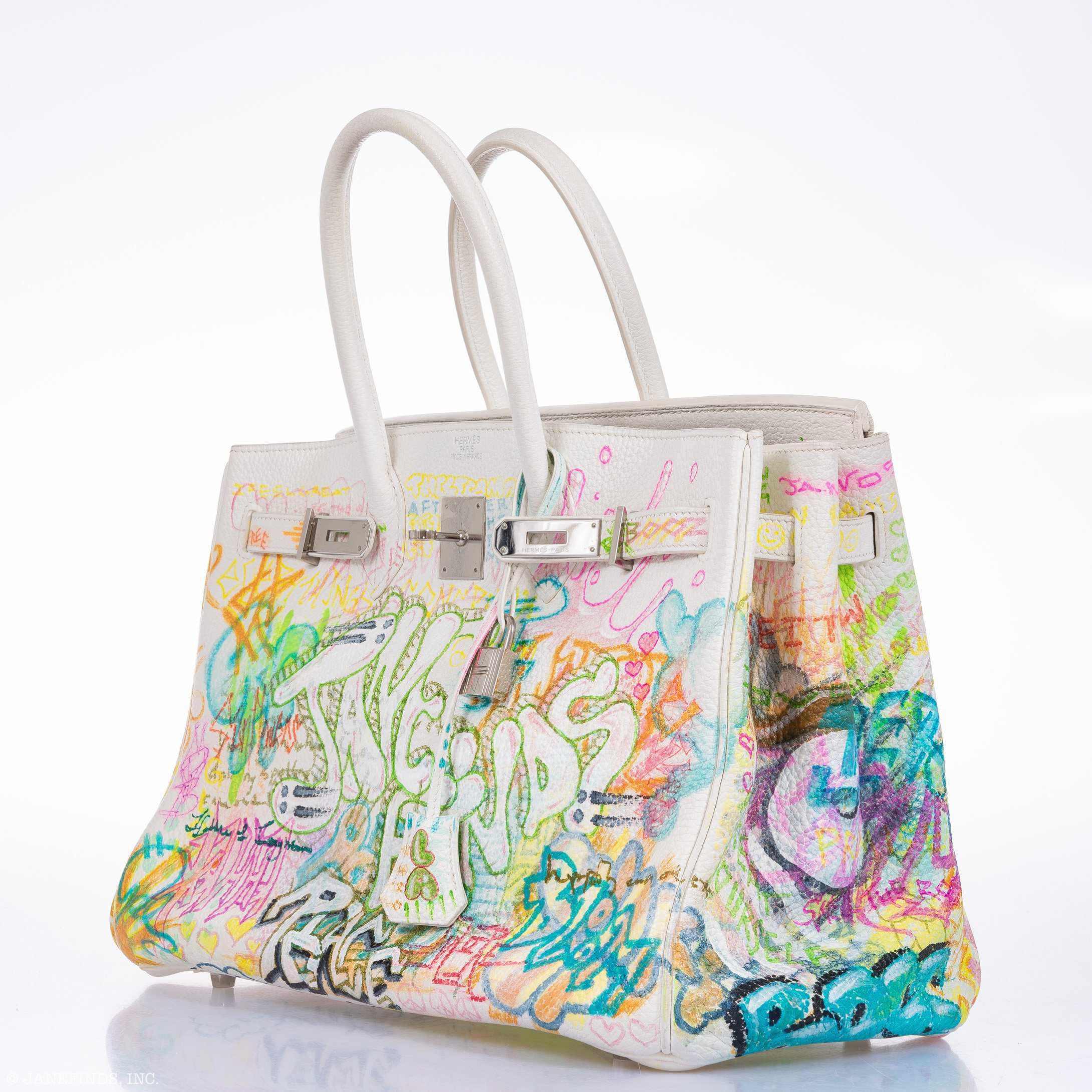 Hermès Birkin 35 White Clemence "Graffiti" * JaneFinds Custom Shop