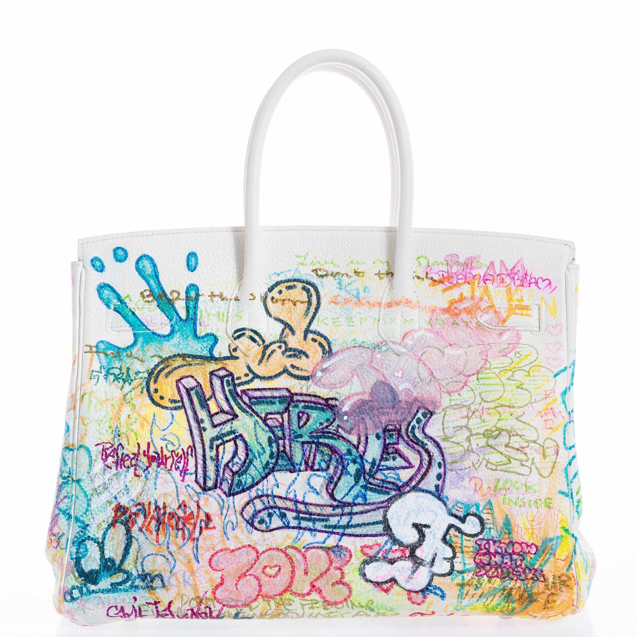 Hermès Birkin 35 White Clemence "Graffiti" * JaneFinds Custom Shop