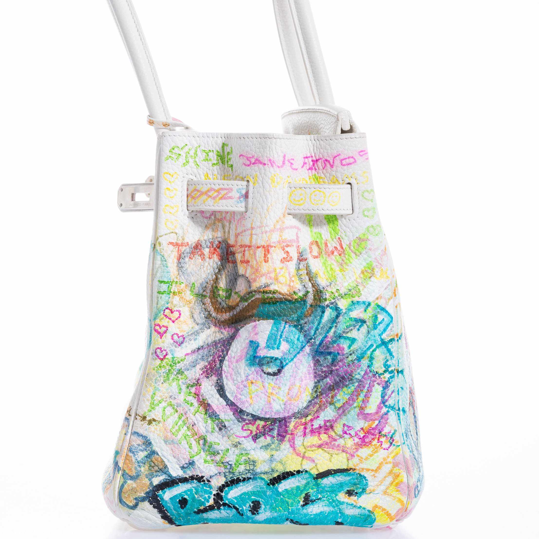 Hermès Birkin 35 White Clemence "Graffiti" * JaneFinds Custom Shop