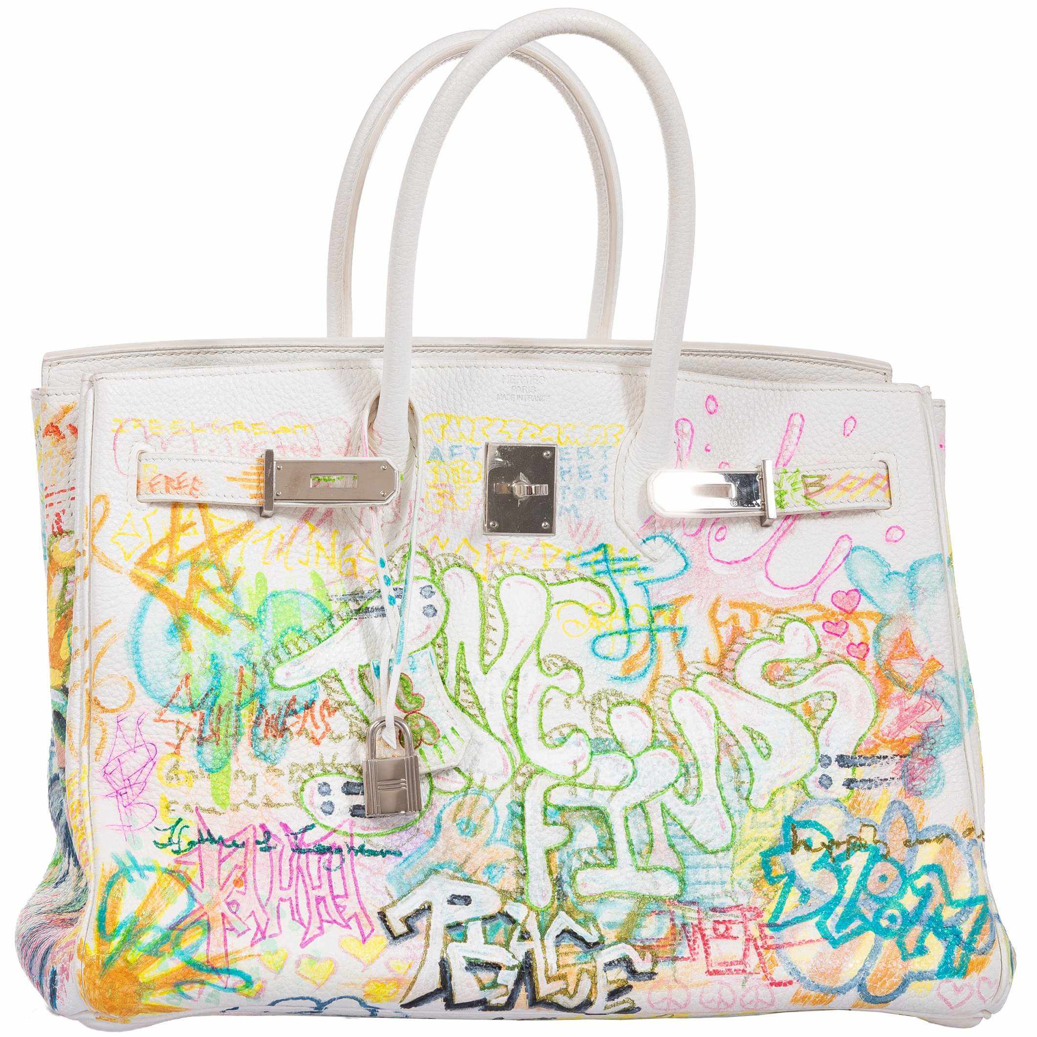 Hermès Birkin 35 White Clemence "Graffiti" * JaneFinds Custom Shop