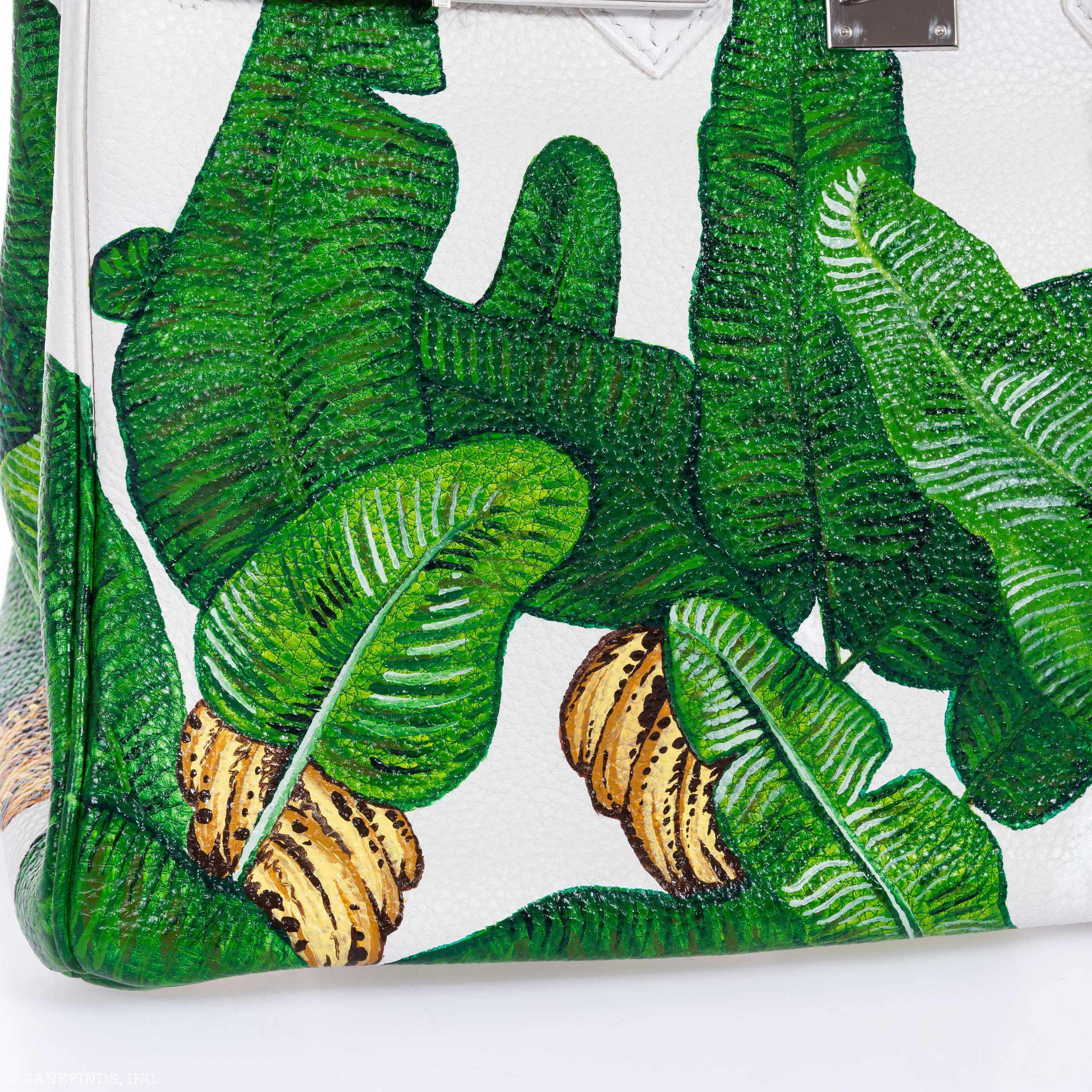Hermès Birkin 35 White Clemence Palm Print Palladium Hardware JaneFinds Custom Shop
