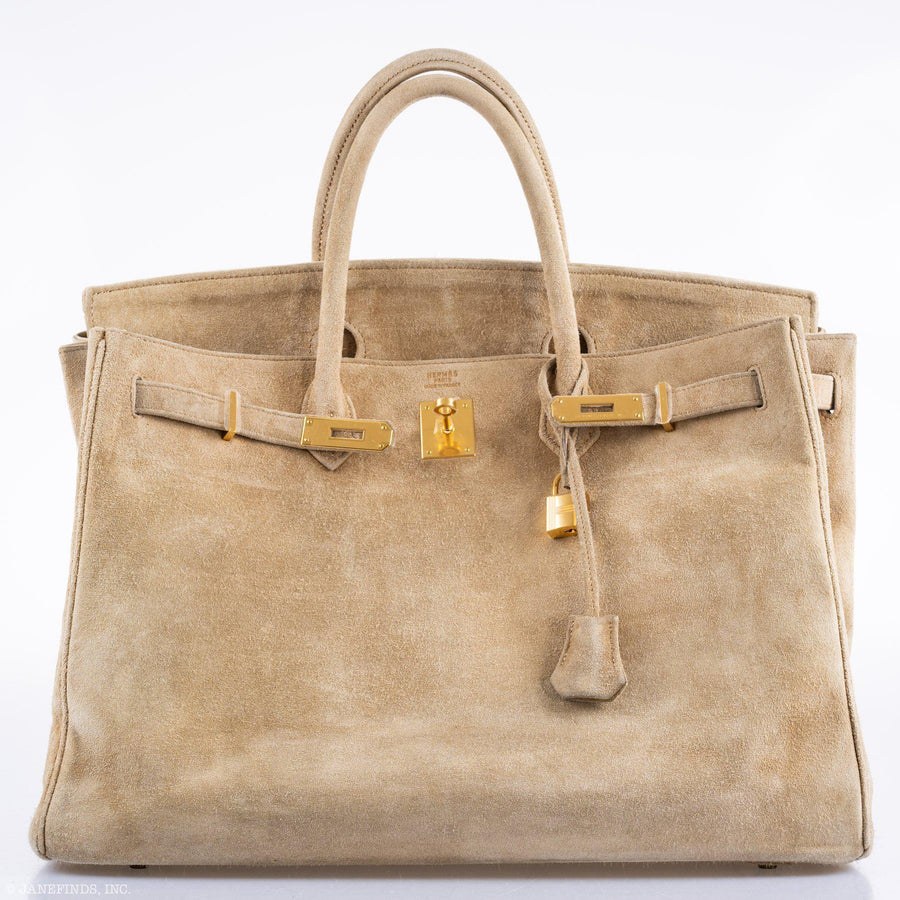 Hermès Birkin 40 Beige Veau Doblis Suede with Gold Hardware