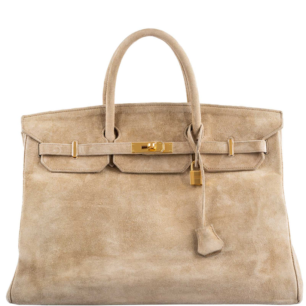 Hermès Birkin 40 Beige Veau Doblis Suede with Gold Hardware